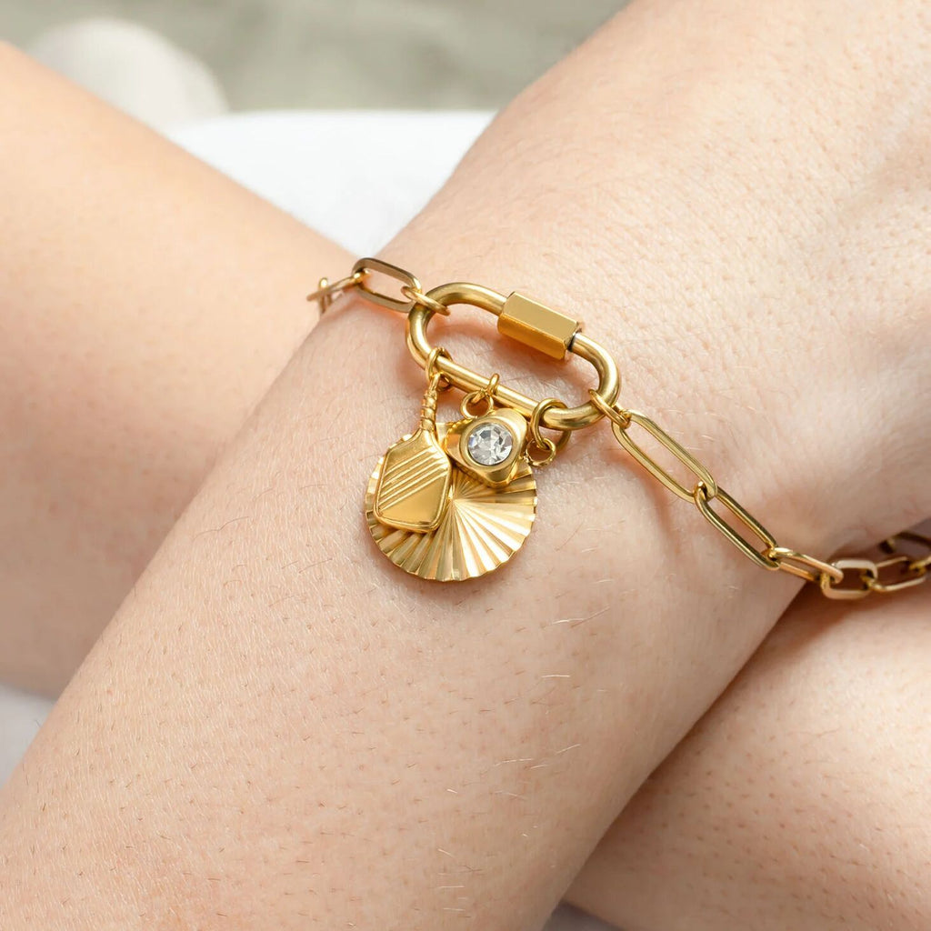 18K Gold Sunburst Charm – Polished Stainless Steel Round Pendant, Hypoallergenic Accent