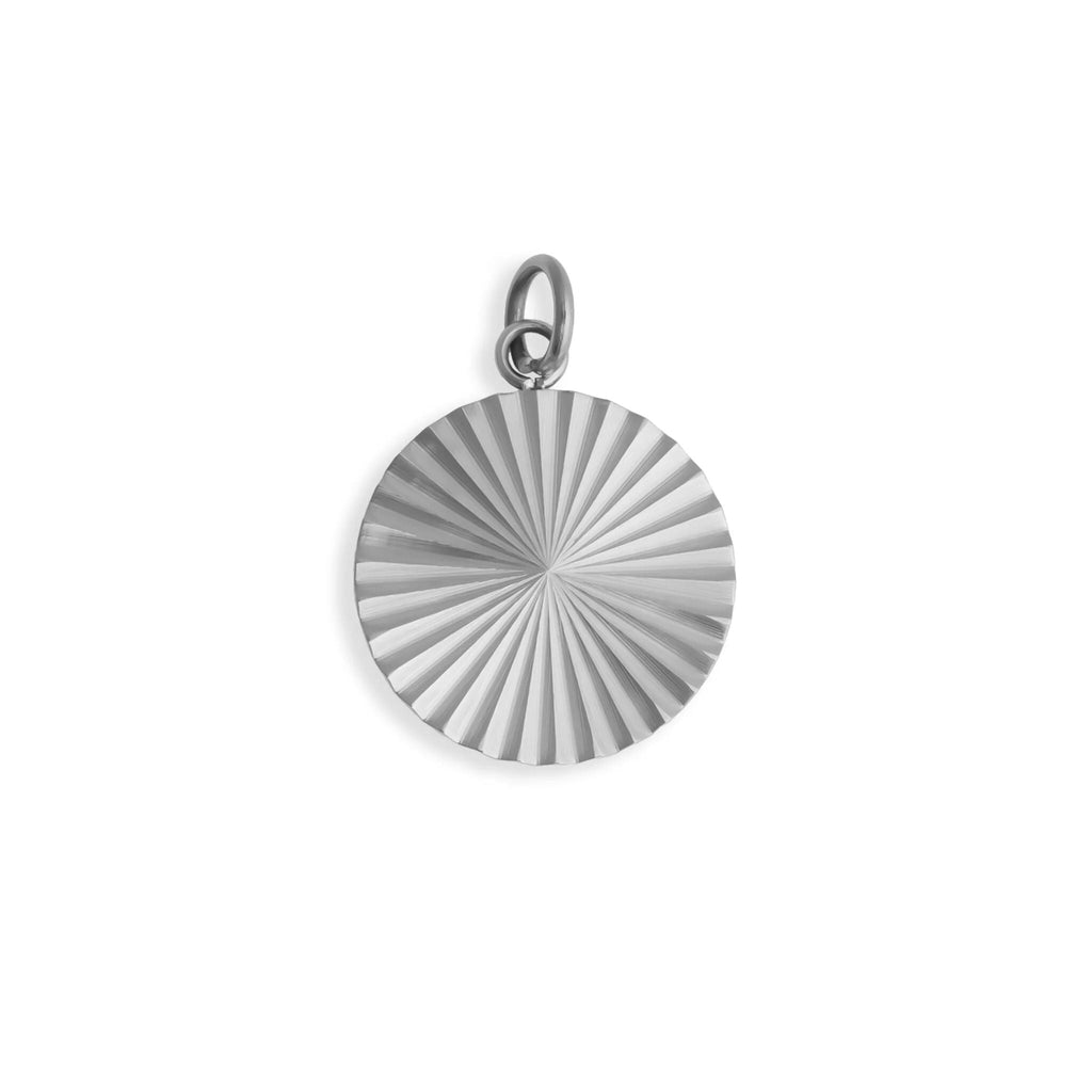 18K Gold Sunburst Charm – Polished Stainless Steel Round Pendant, Hypoallergenic Accent