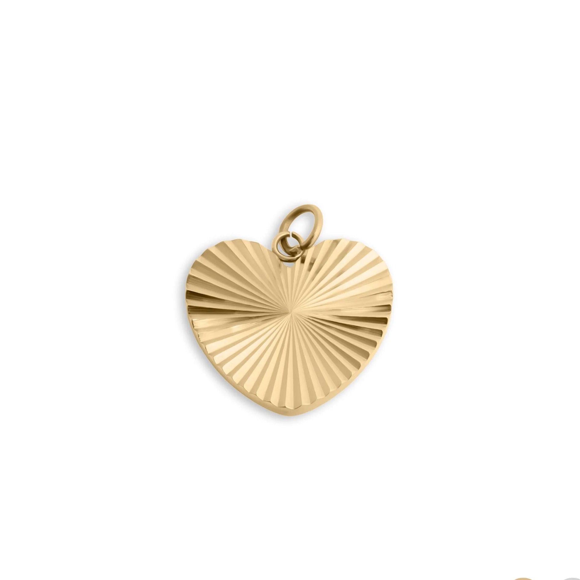 Gold Heart Charm – 18K Gold Jewelry Pendant | Stainless Steel Sunburst Design