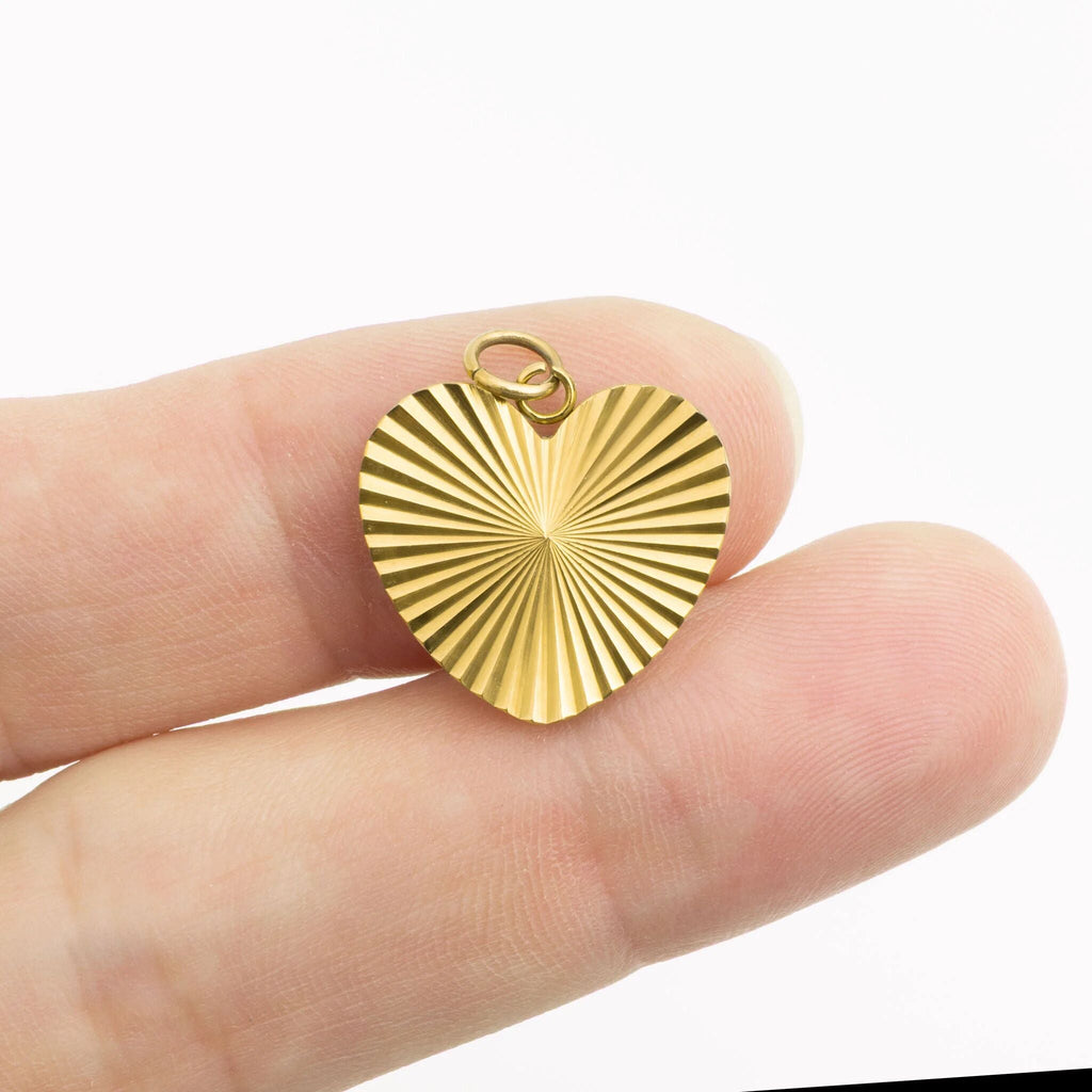 Gold Heart Charm – 18K Gold Jewelry Pendant | Stainless Steel Sunburst Design