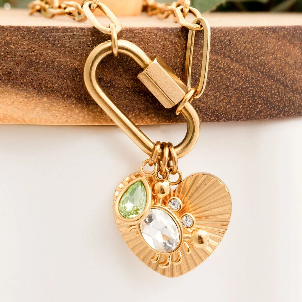 Gold Heart Charm – 18K Gold Jewelry Pendant | Stainless Steel Sunburst Design