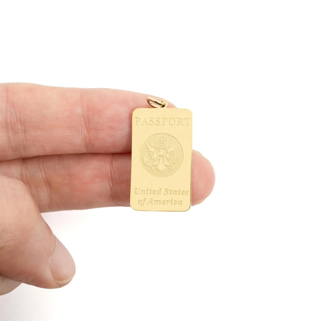 Passport Charm Gold Plated Stainless Steel - Travel Keepsake Pendant 18K