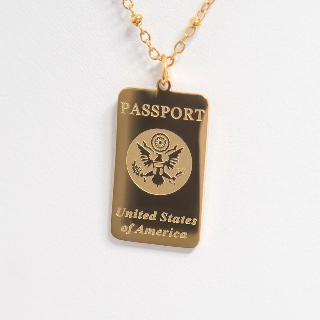 Passport Charm Gold Plated Stainless Steel - Travel Keepsake Pendant 18K
