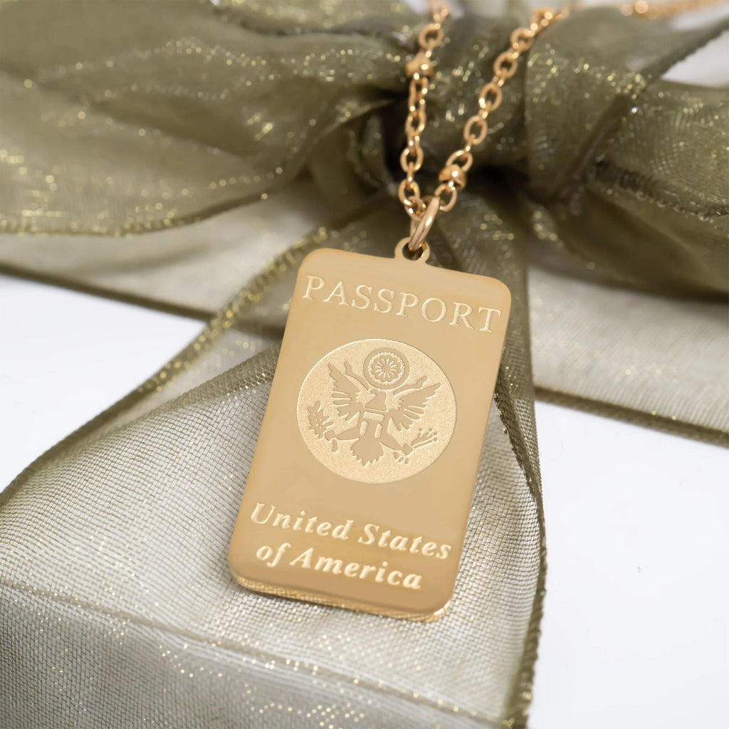 Passport Charm Gold Plated Stainless Steel - Travel Keepsake Pendant 18K