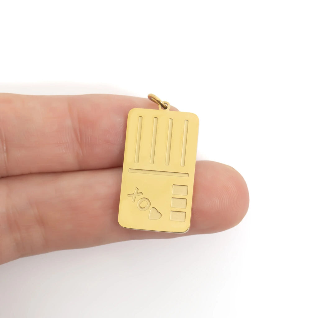 18K Gold Postcard Charm – Hypoallergenic Stainless Steel PVD Coated Jewelry