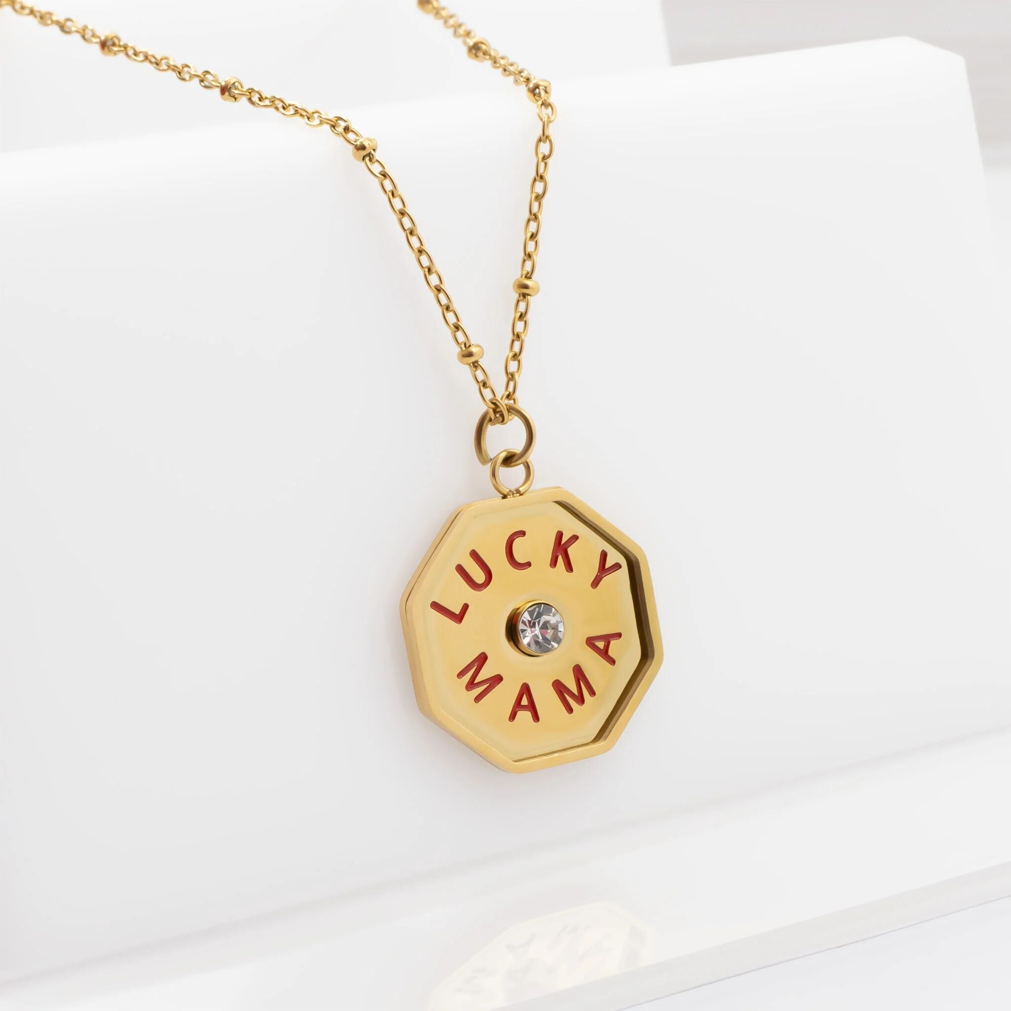 18K Gold Mama Charm – Durable Stainless Steel Lucky Pendant Gift for Mom