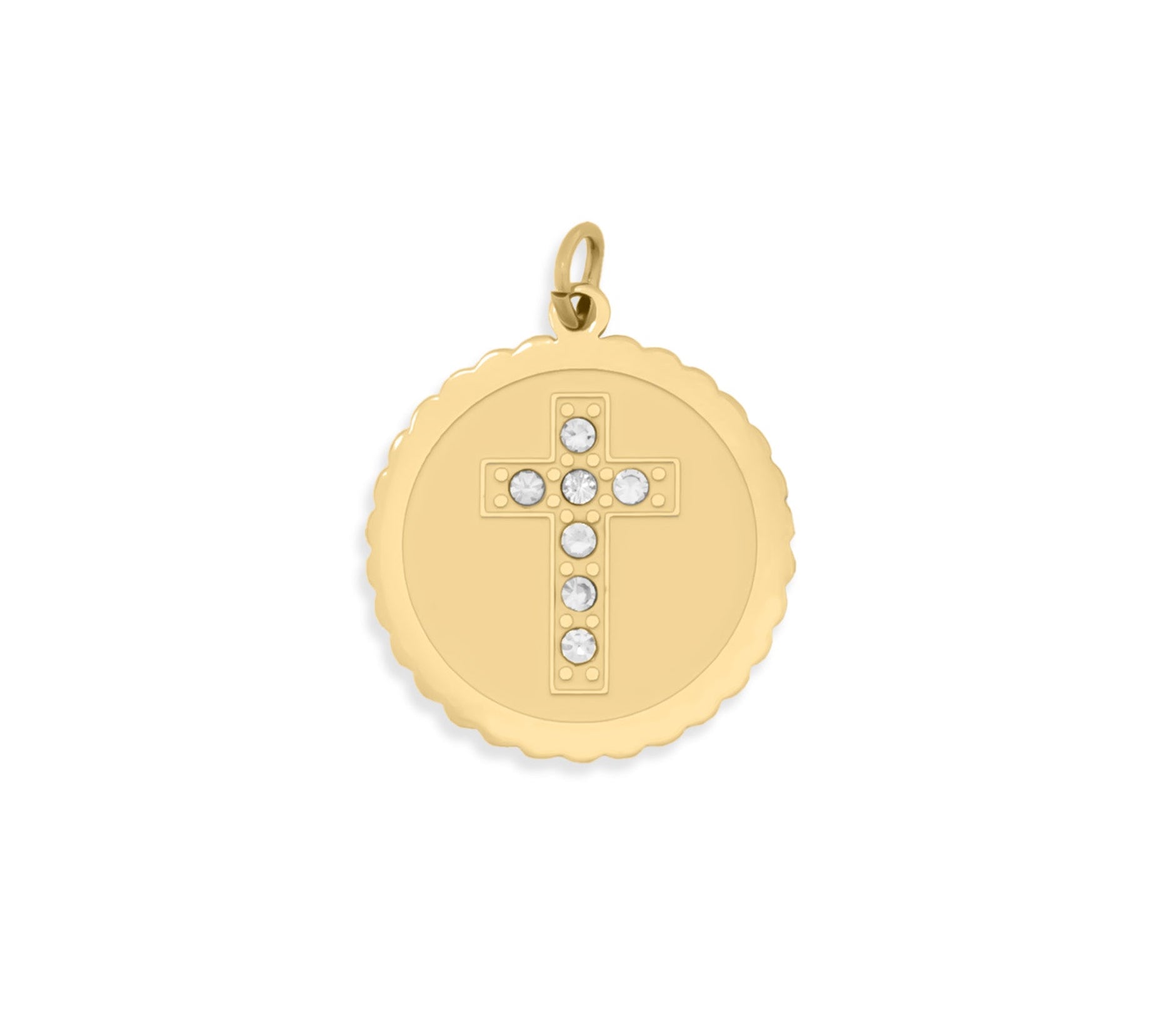 18K Gold Cross Charm – PVD Coated Stainless Steel Circle Pendant Design