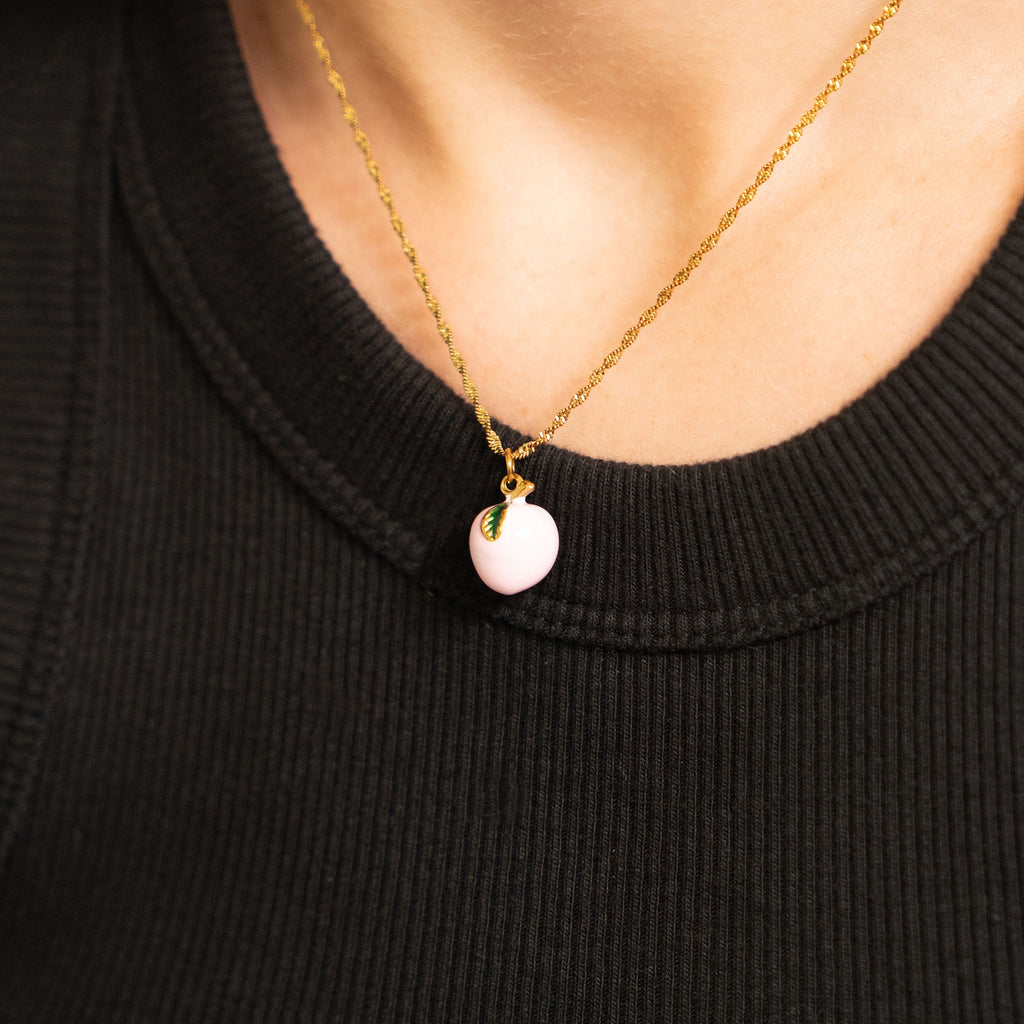 Peach Charm 18K Gold PVD Stainless Steel Enamel Jewelry Accent Piece for Bracelets
