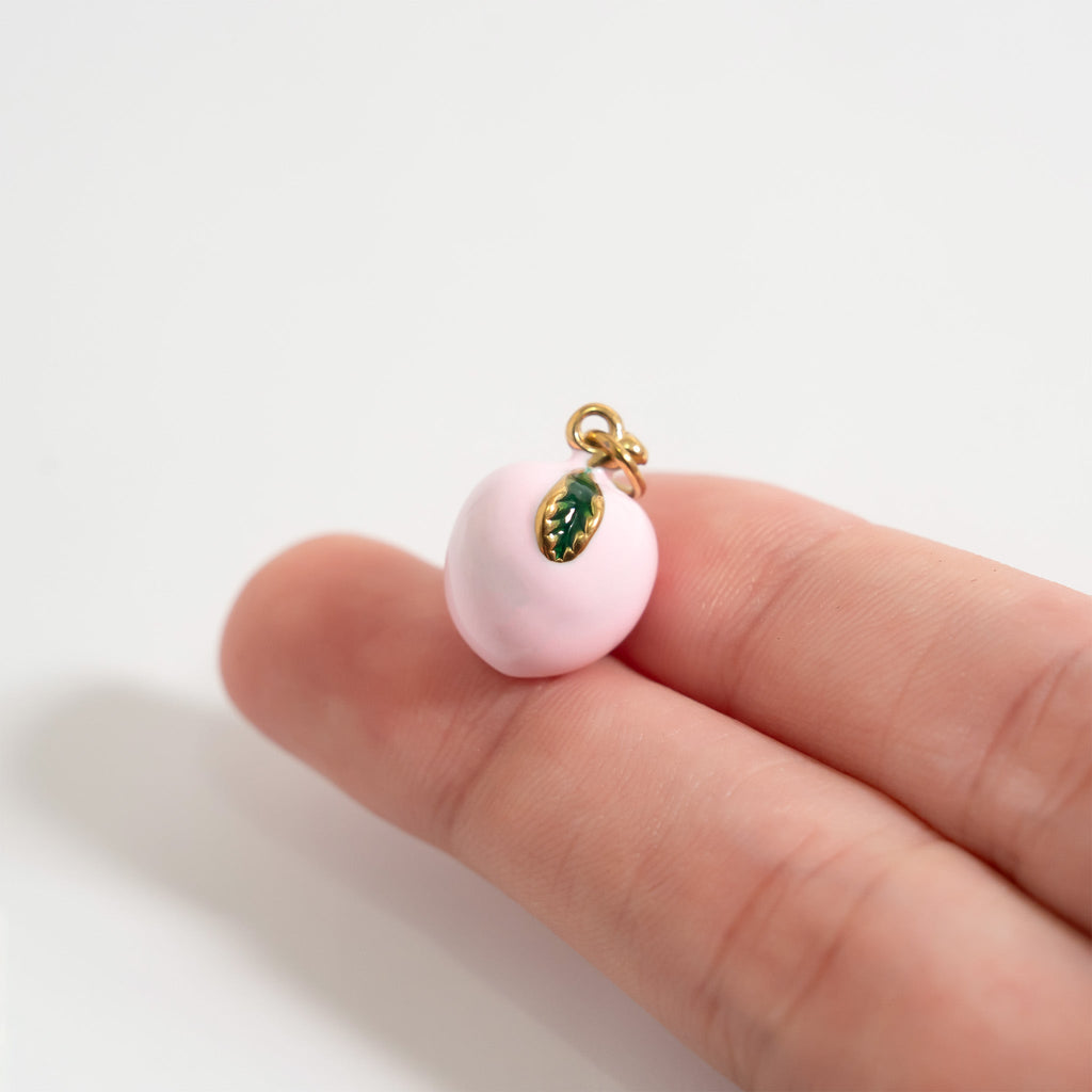 Peach Charm 18K Gold PVD Stainless Steel Enamel Jewelry Accent Piece for Bracelets