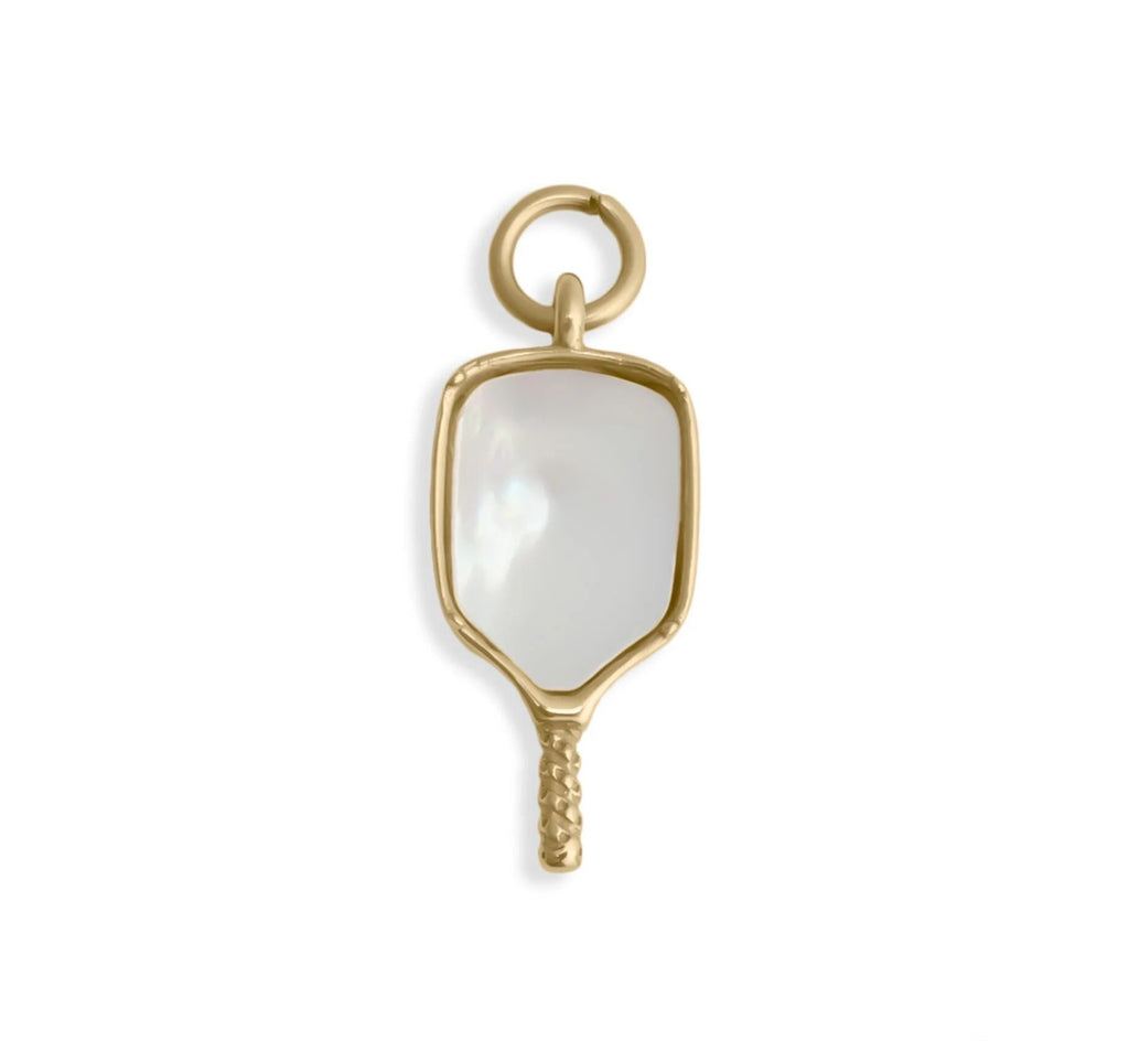 Pickleball Charm 18K Gold Stainless Steel With Mother Of Pearl Inlay - PVD Coated Jewelry