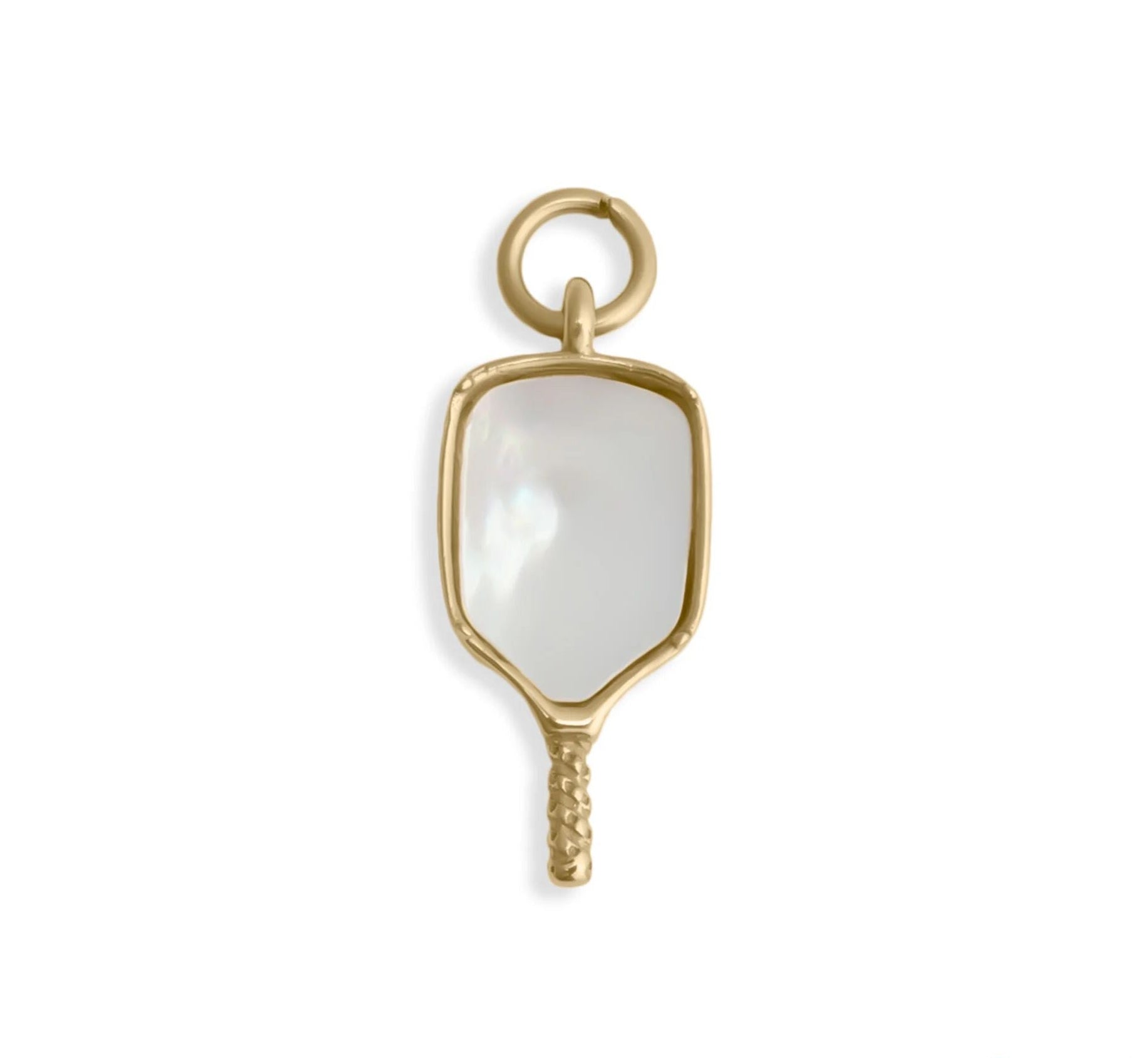 Pickleball Charm 18K Gold Stainless Steel With Mother Of Pearl Inlay - PVD Coated Jewelry
