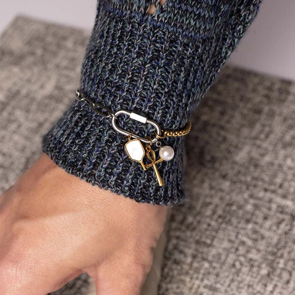 Pickleball Charm 18K Gold Stainless Steel With Mother Of Pearl Inlay - PVD Coated Jewelry