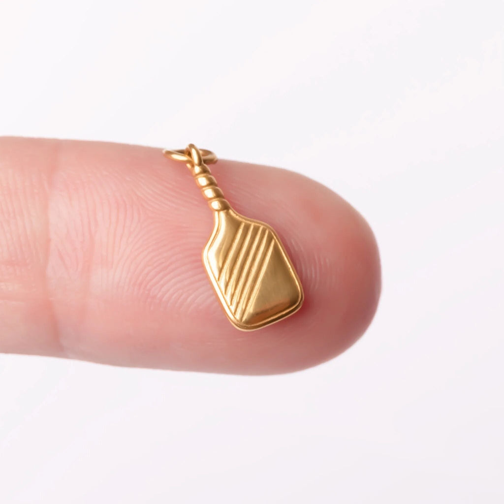 18K Gold Pickleball Charm – Stainless Steel Paddle Pendant With PVD Finish