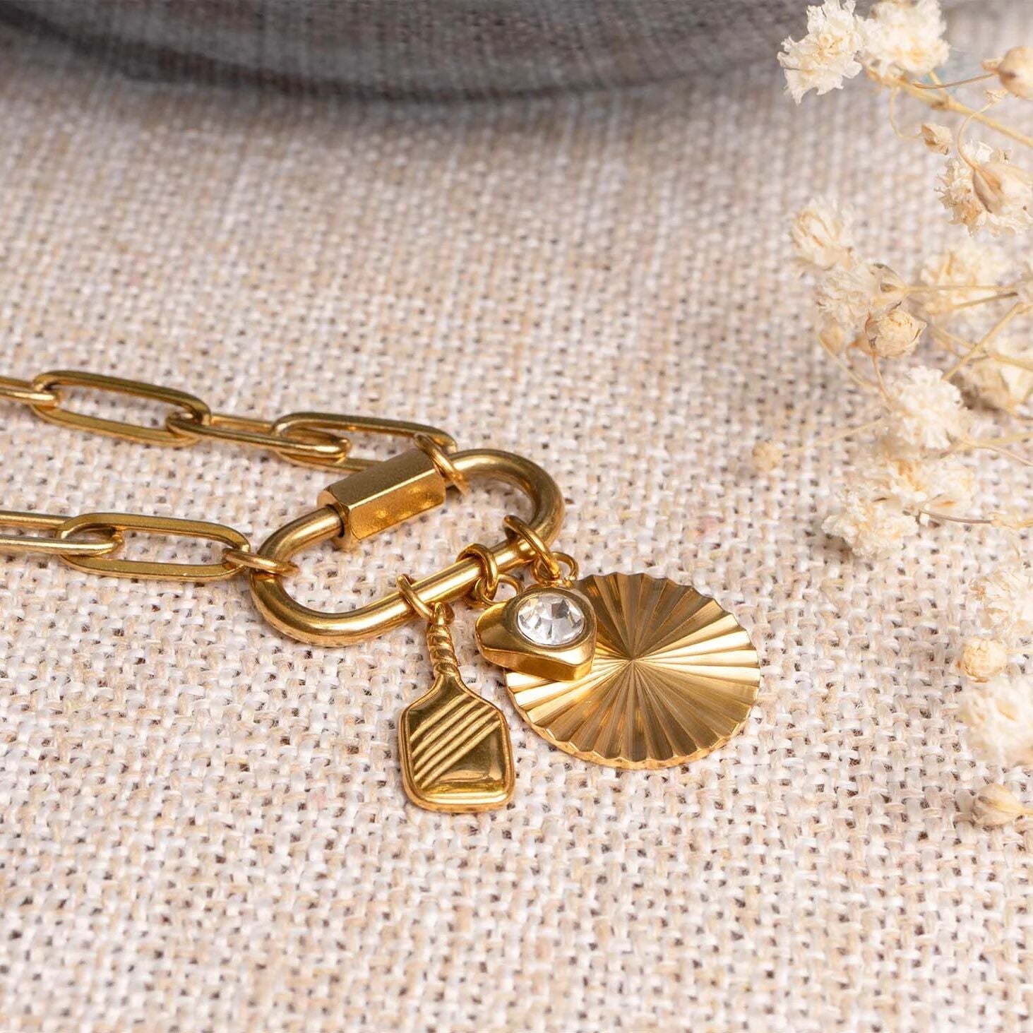 18K Gold Pickleball Charm – Stainless Steel Paddle Pendant With PVD Finish