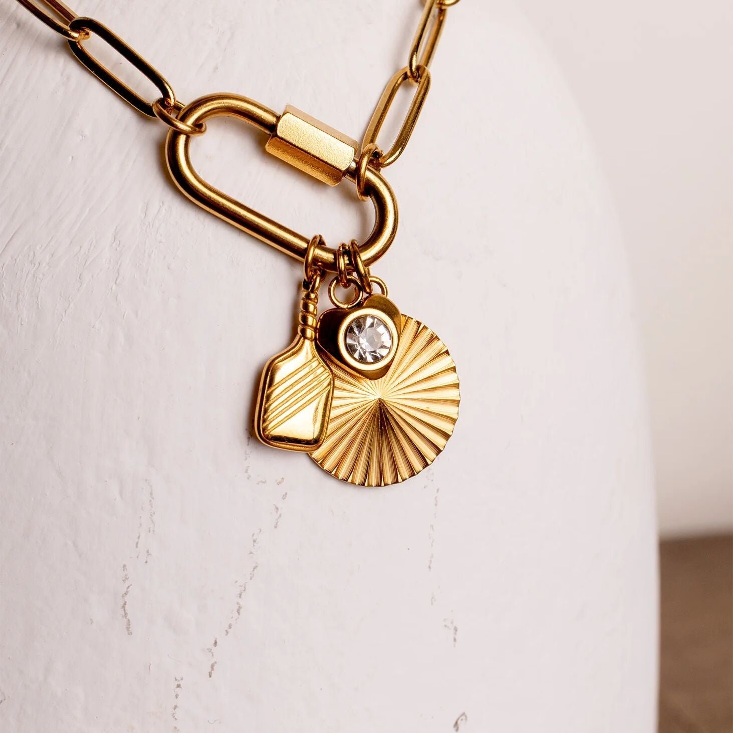 18K Gold Pickleball Charm – Stainless Steel Paddle Pendant With PVD Finish