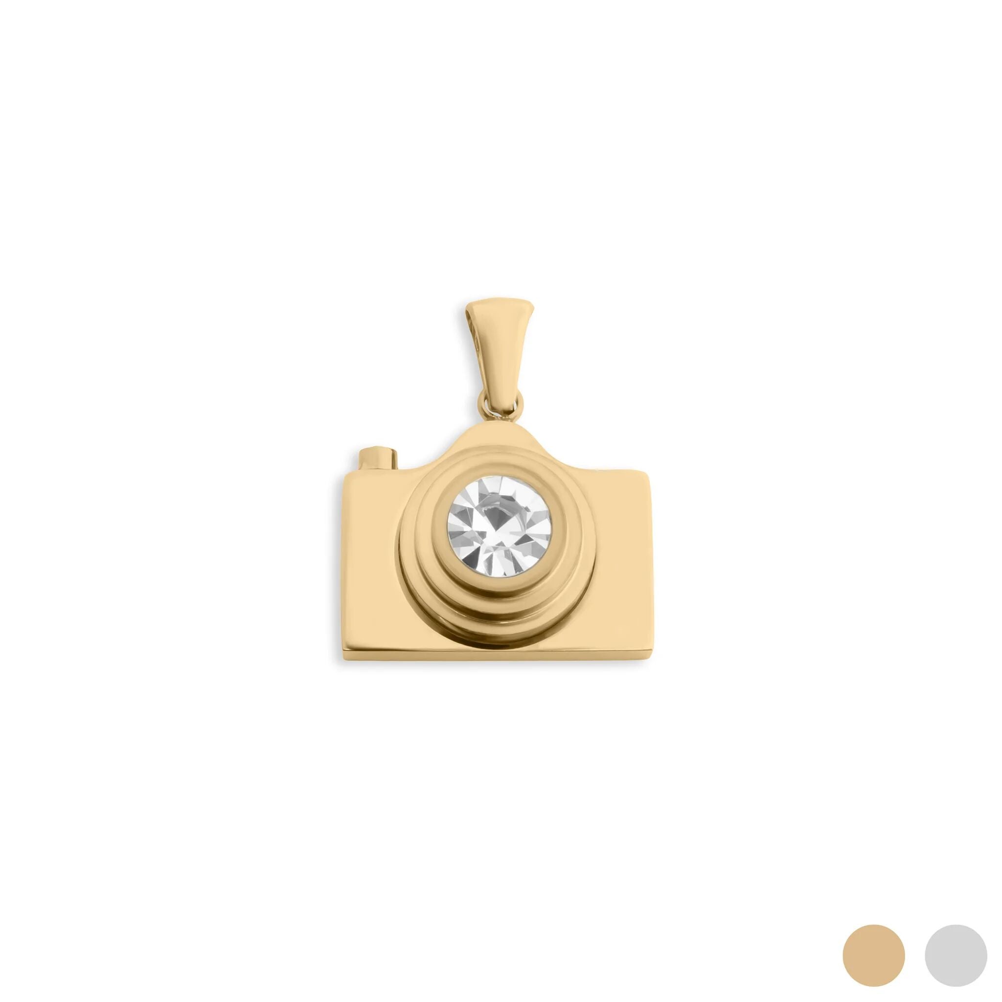 Gold Camera Charm – 18K PVD Coated Stainless Steel Artistic Pendant for Photography Lovers