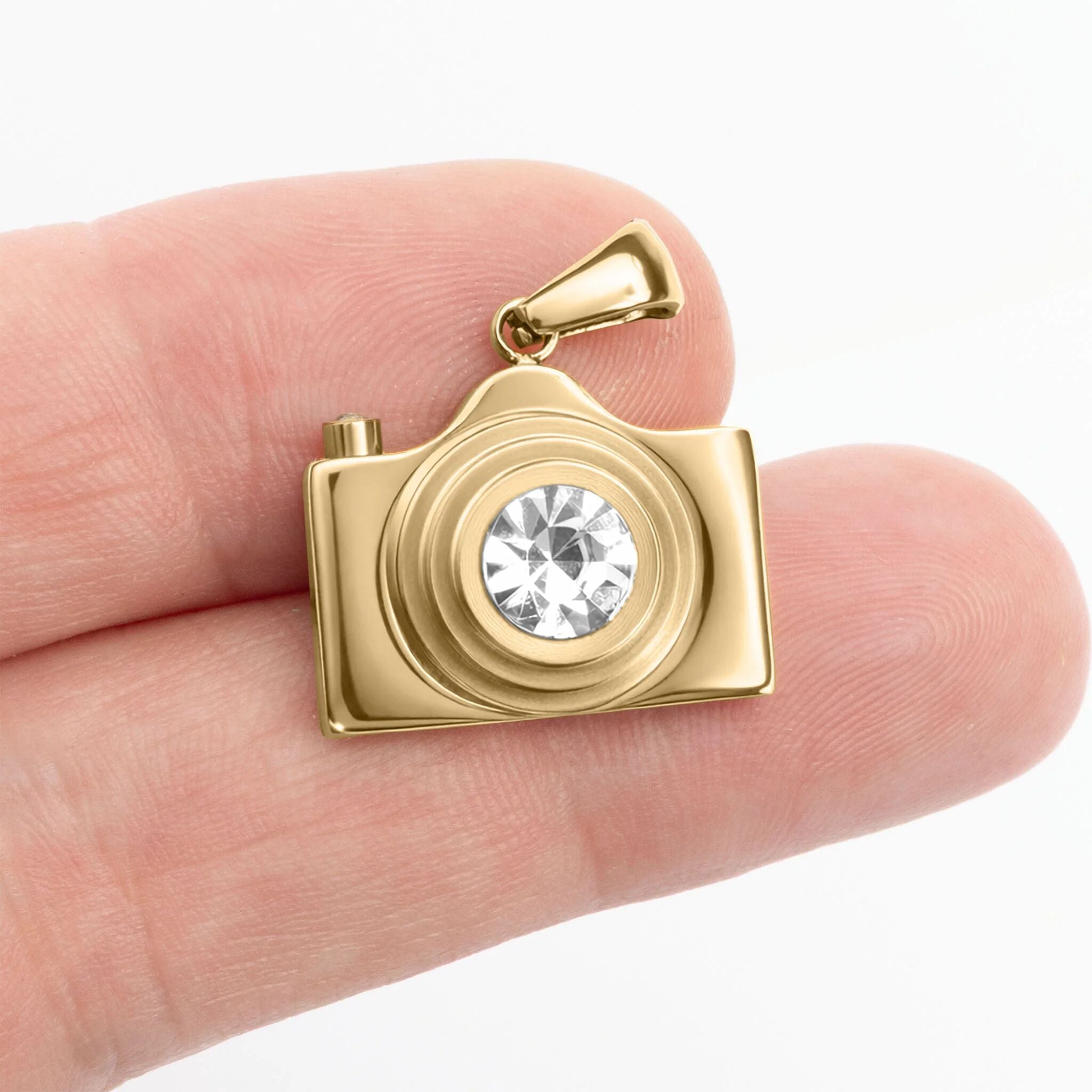Gold Camera Charm – 18K PVD Coated Stainless Steel Artistic Pendant for Photography Lovers