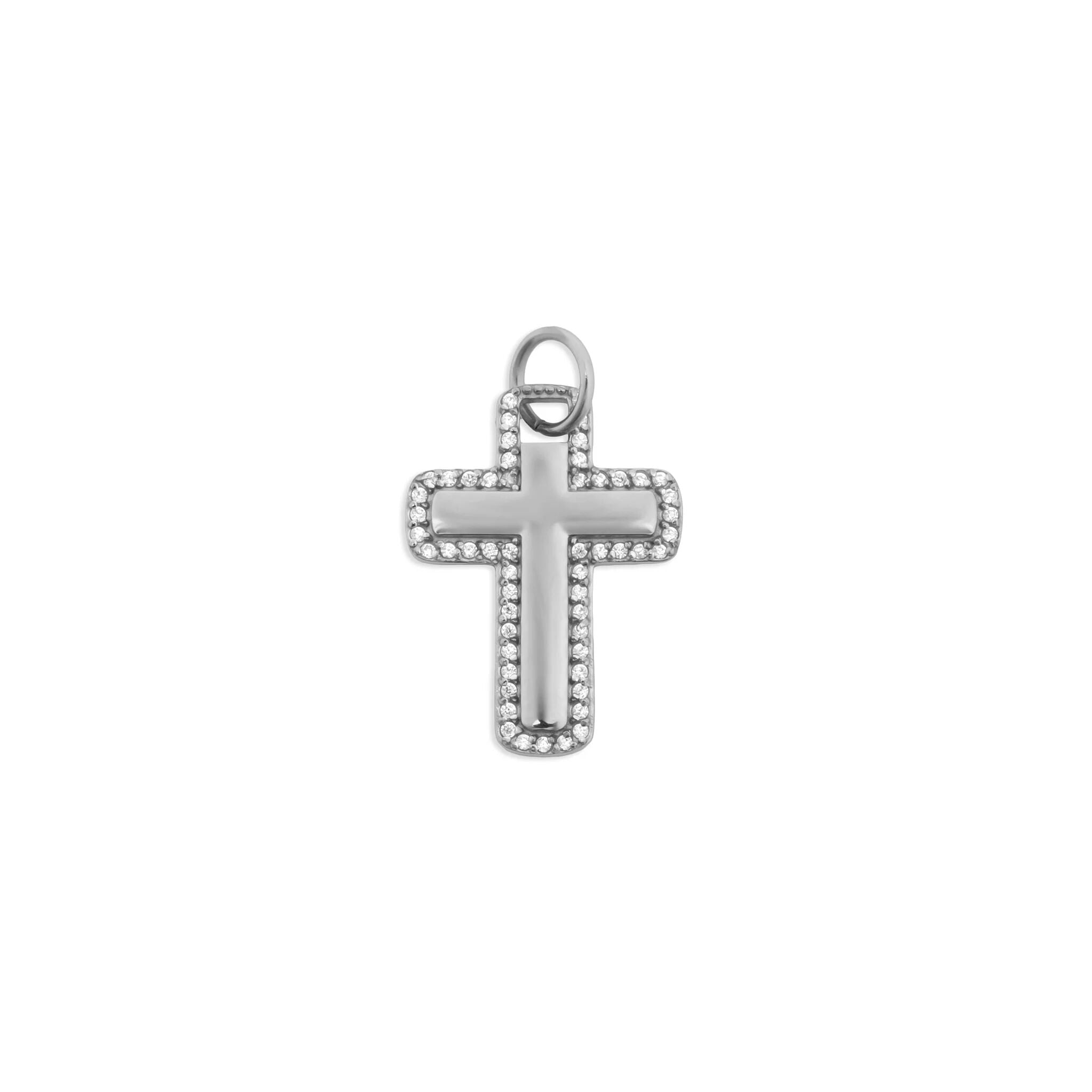 Silver cross pendant on a white background