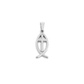Silver fish pendant with cross on a white background