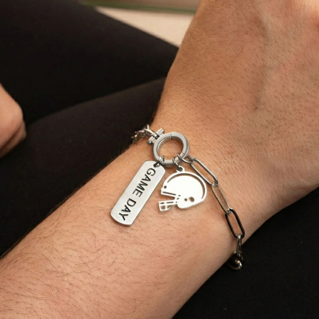 Gold Game Day Charm – 18K Gold PVD Coated Stainless Steel Script Style Accessory