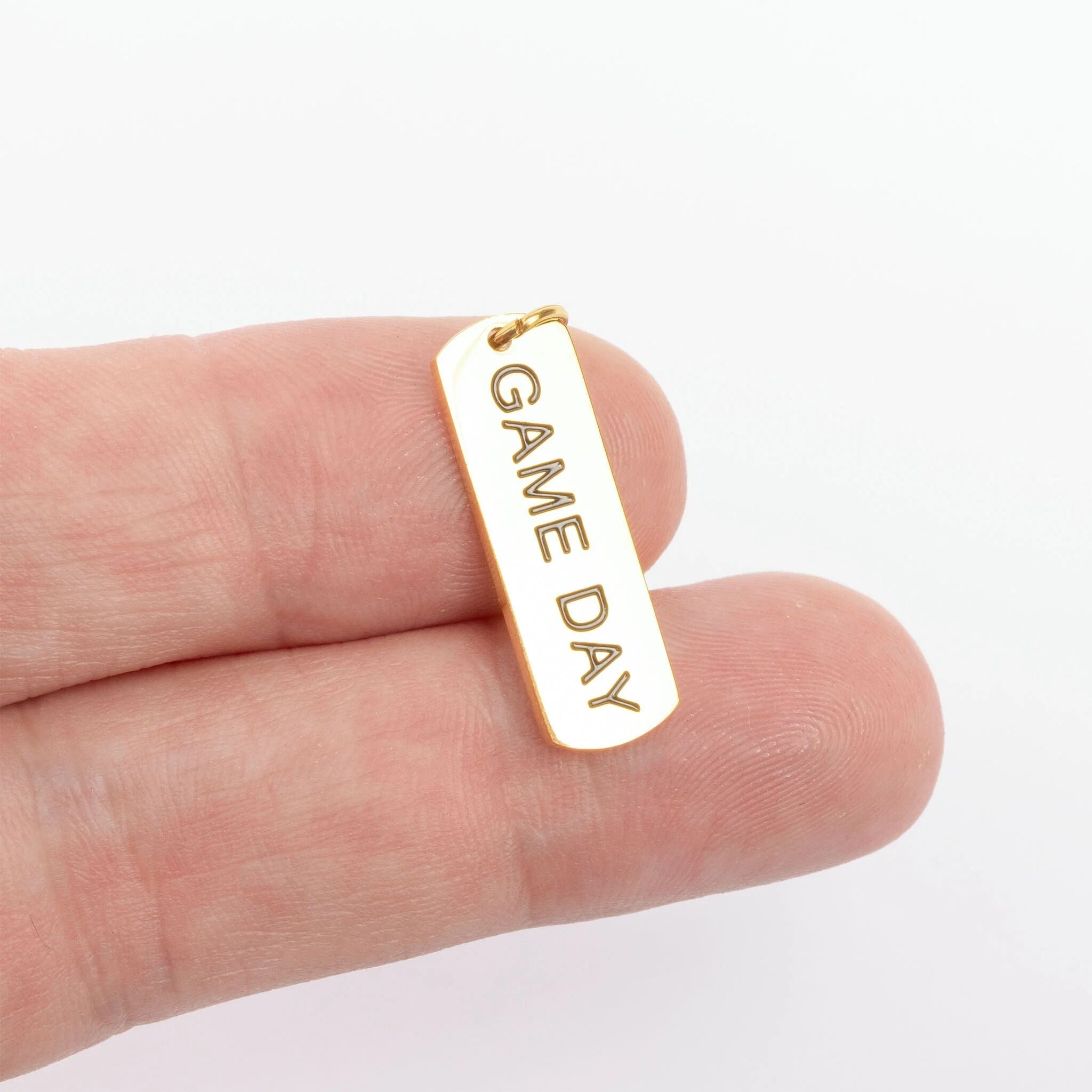 Gold Game Day Charm – 18K Gold PVD Coated Stainless Steel Script Style Accessory