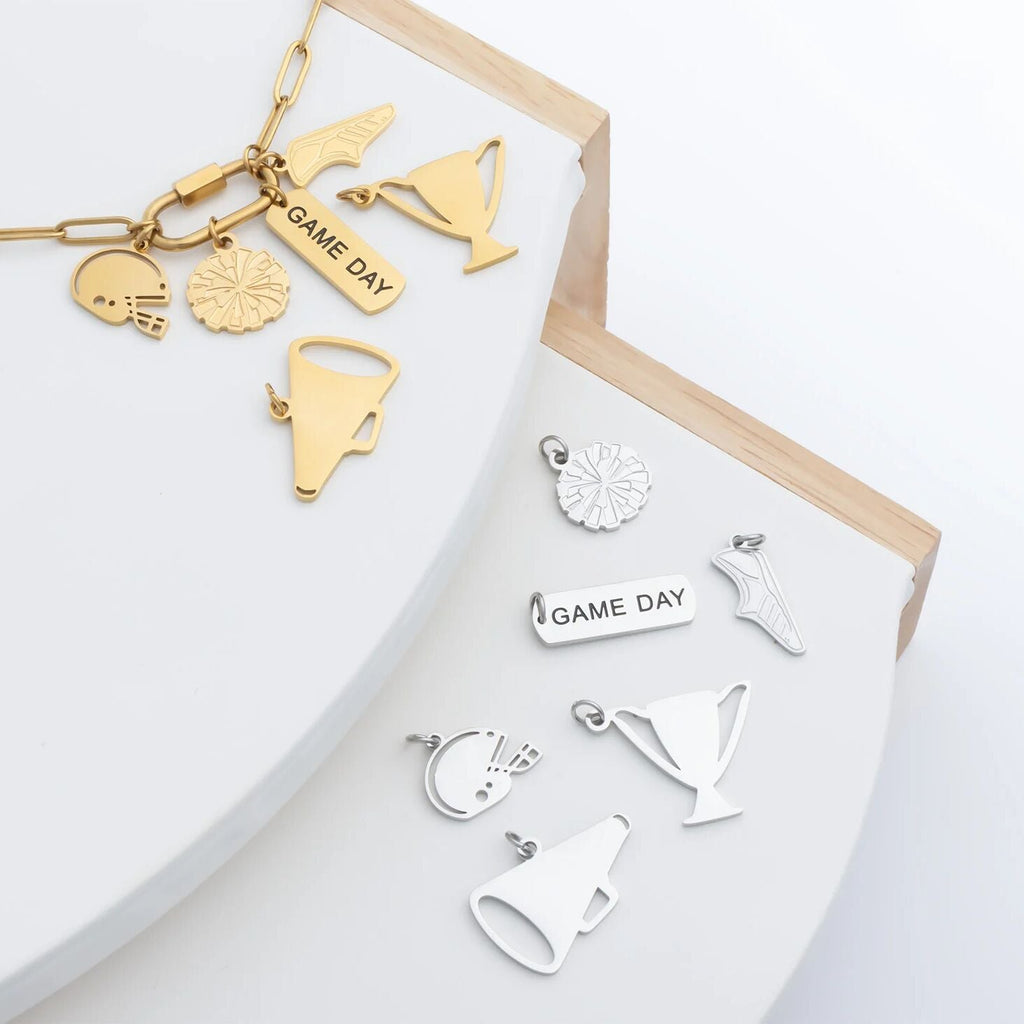 Gold Game Day Charm – 18K Gold PVD Coated Stainless Steel Script Style Accessory