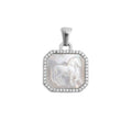 Silver pendant with a horse design on a white background
