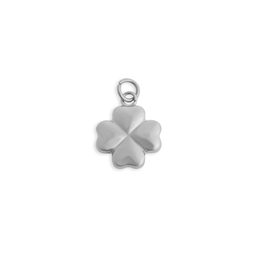 Silver four-leaf clover pendant on a white background