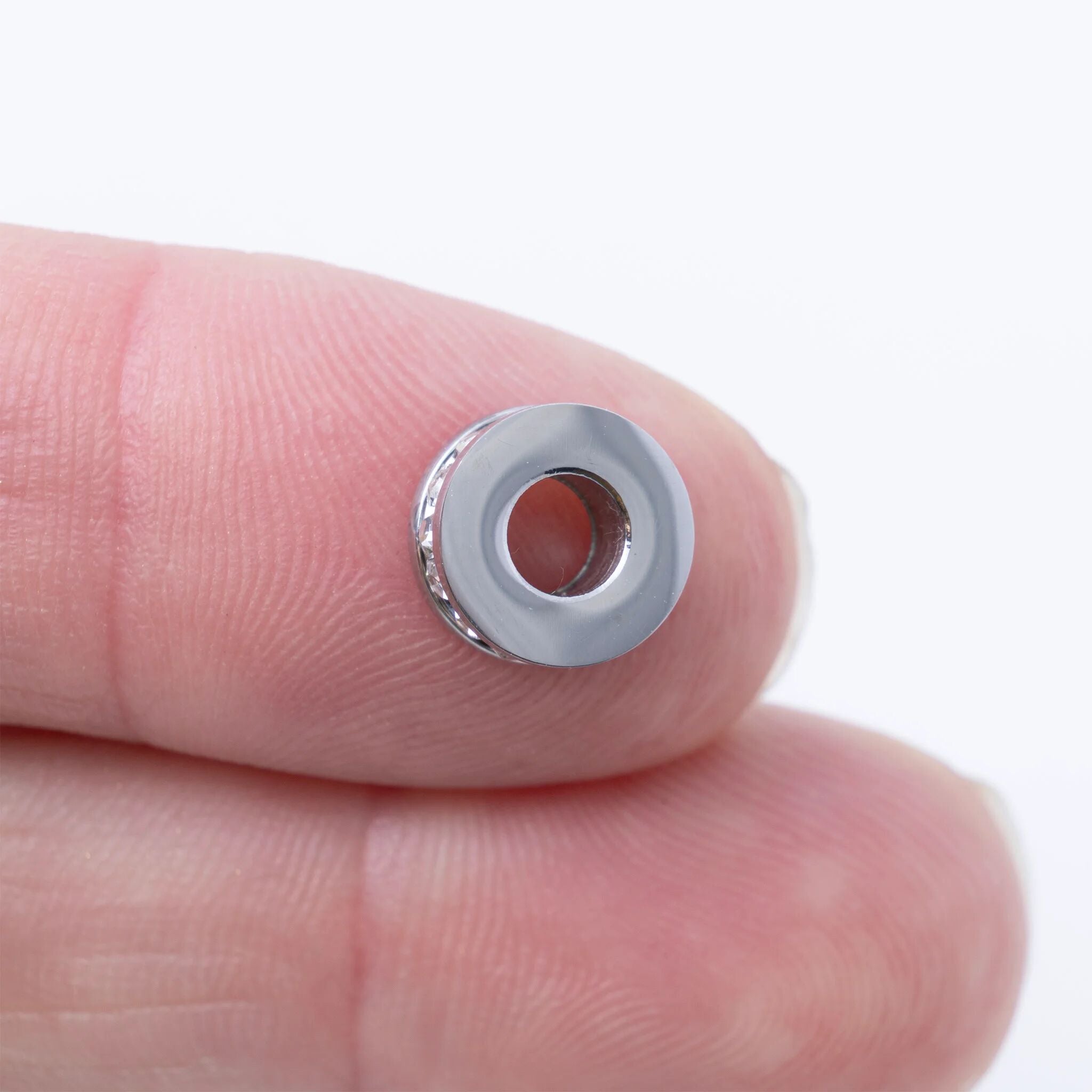 Silver Large Stone Spacer Bead- Scale shot 