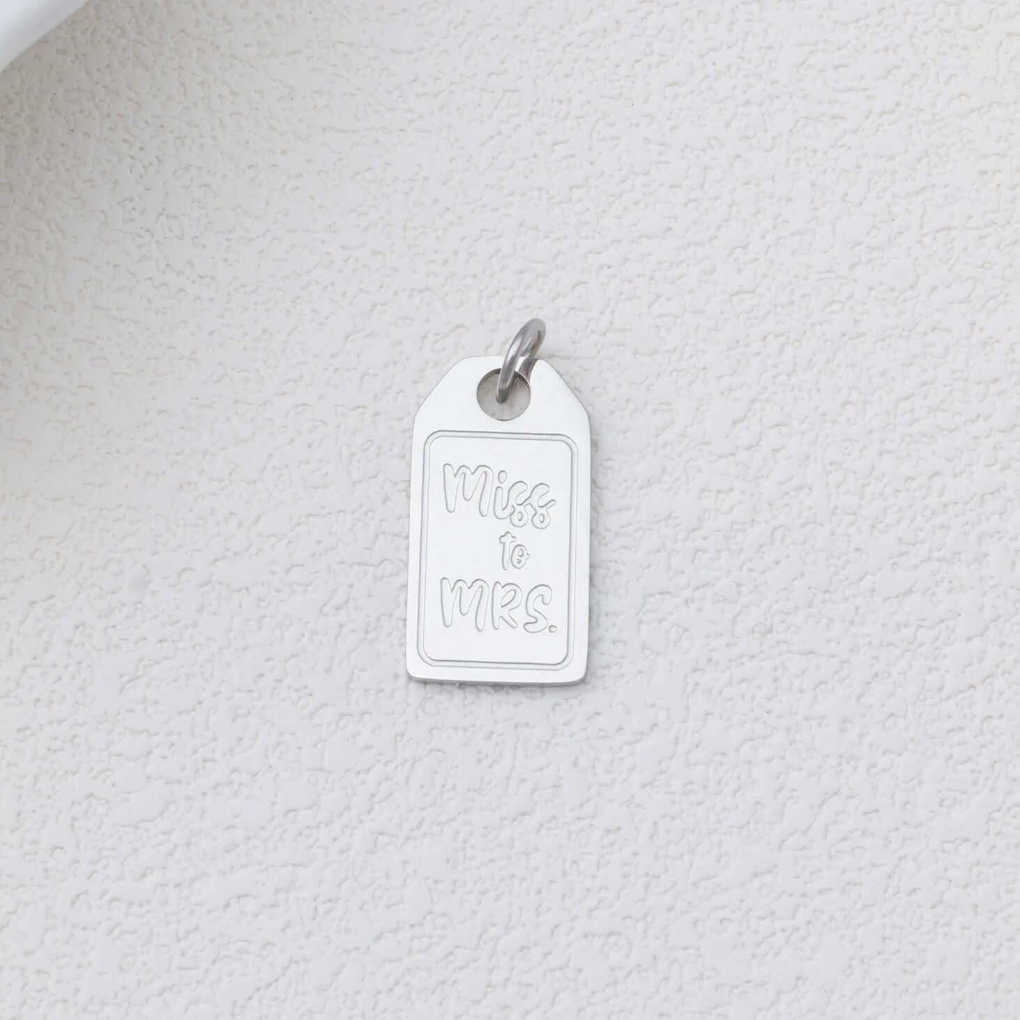 18K Gold PVD Stainless Steel Miss to Mrs tag Charm- silver studio 