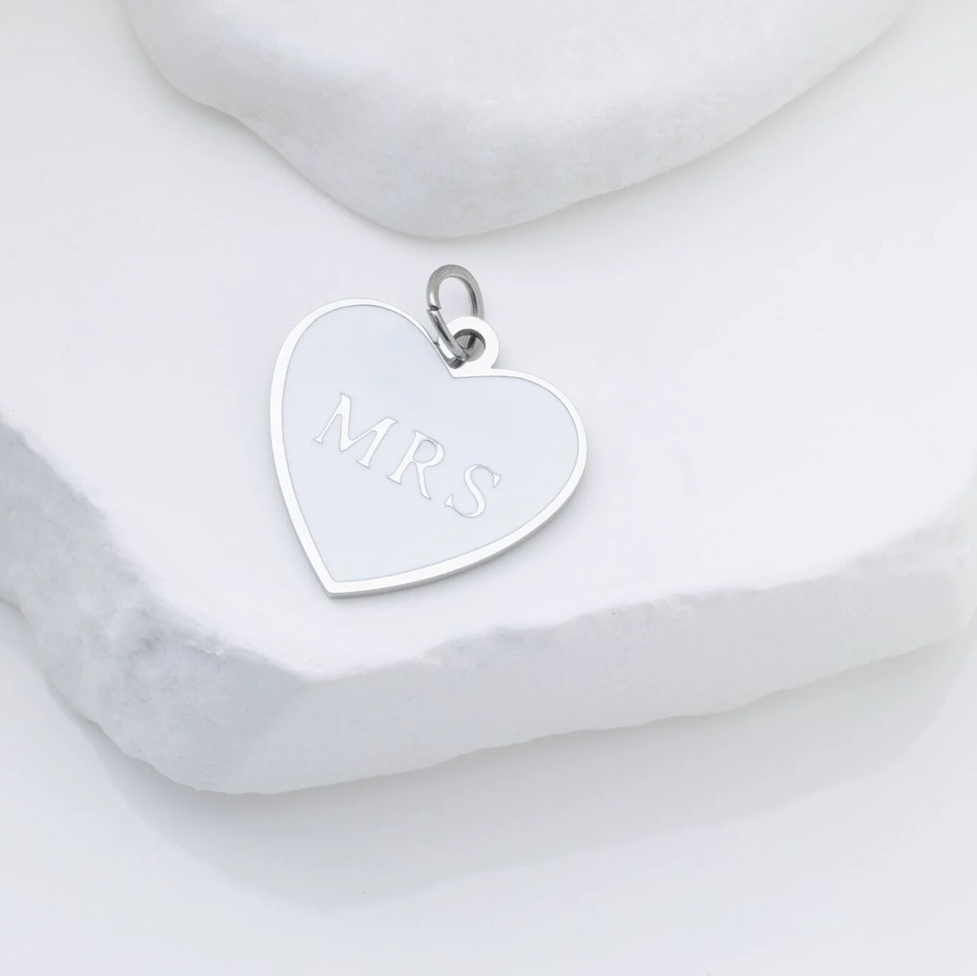 18K Gold PVD Stainless Steel White Heart Mrs Charm- silver studio 