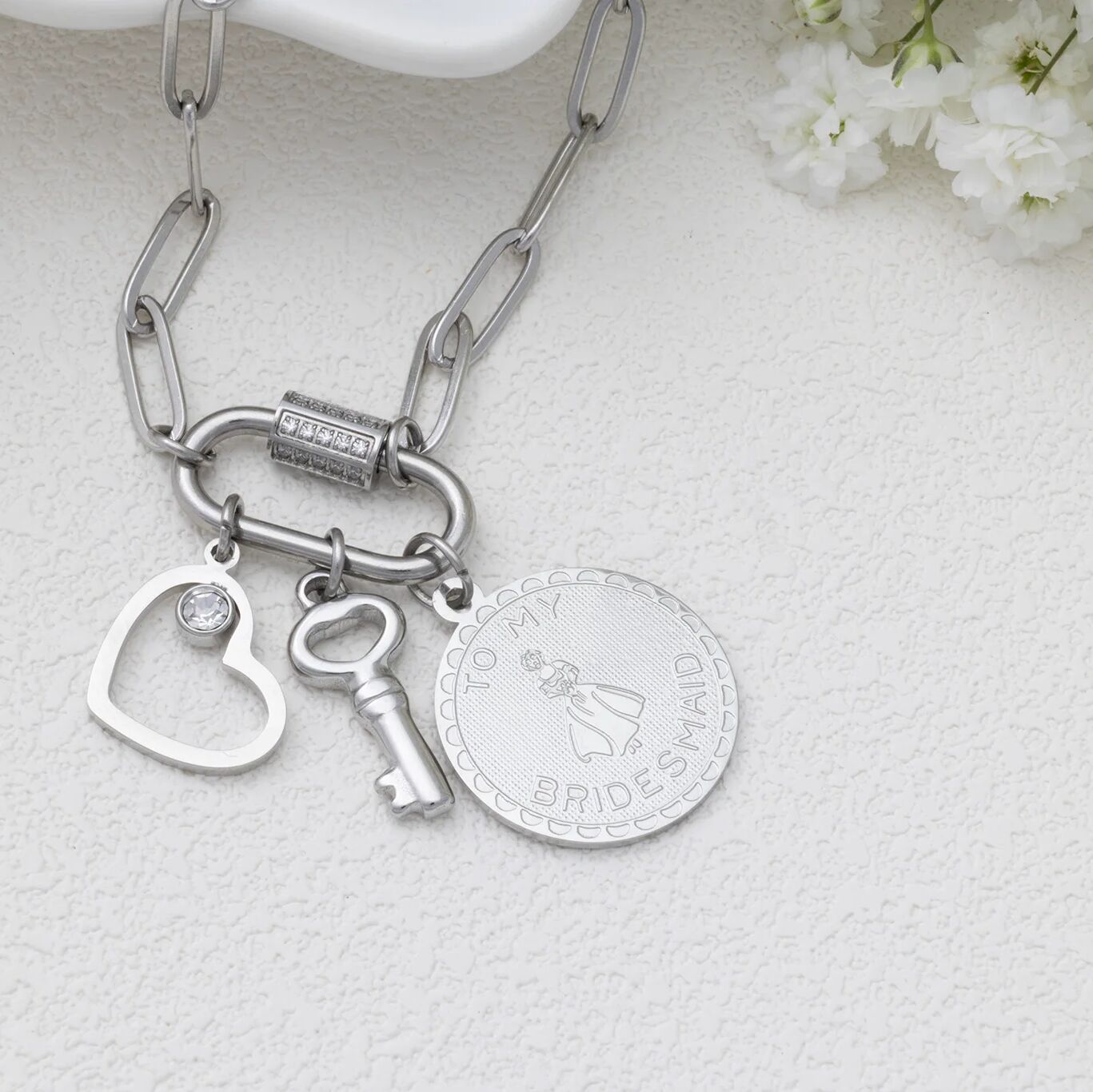 18K Gold PVD  Stainless Steel Be My Bridesmaid Charm - silver studio 