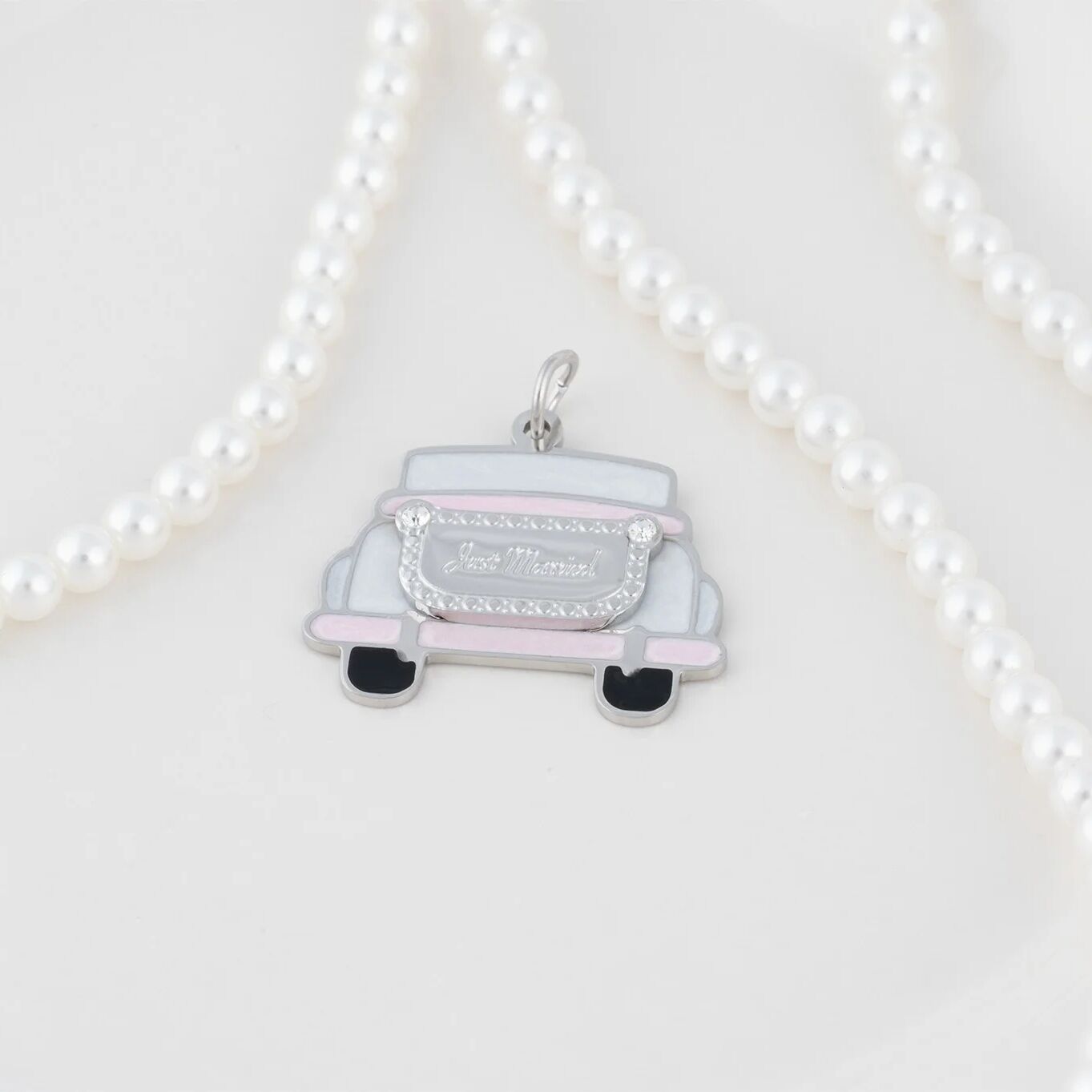 18K Gold PVD Stainless Steel Just Married Car Charm- silver studio 