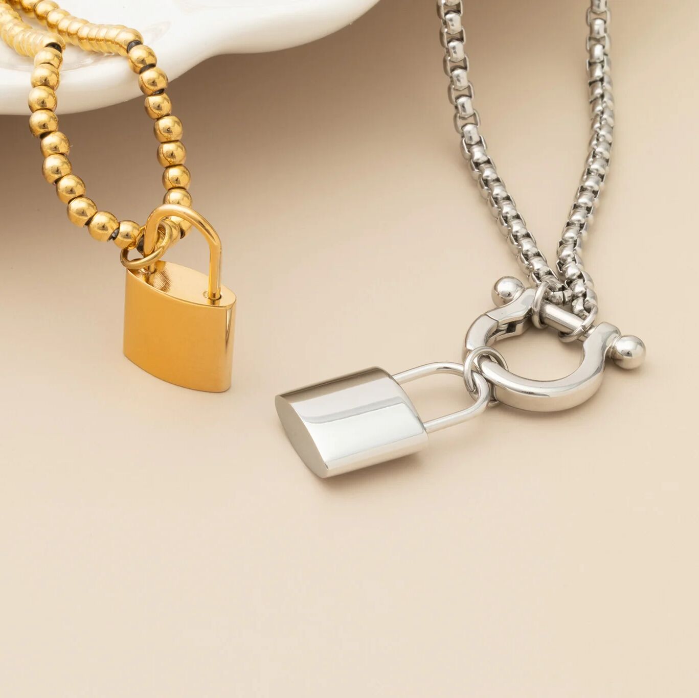 18K Gold PVD Stainless Steel Lock Charm- gold and silver studio 