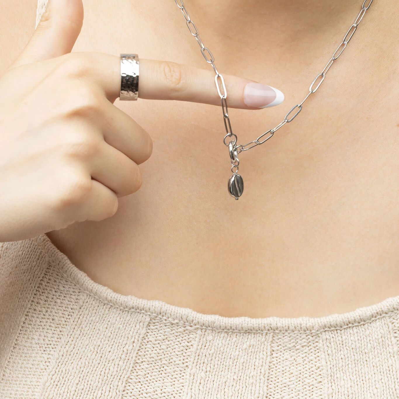 Silver Coffee Bean Charm