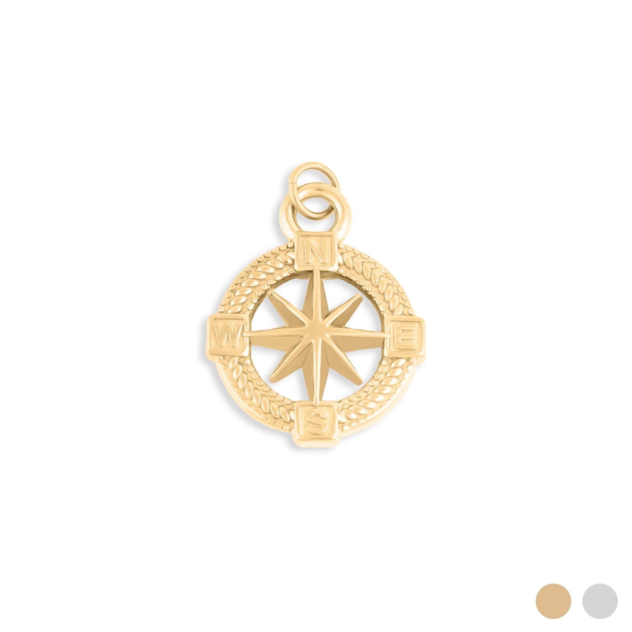 18K Gold PVD Stainless Steel Nautical Compass - gold main 