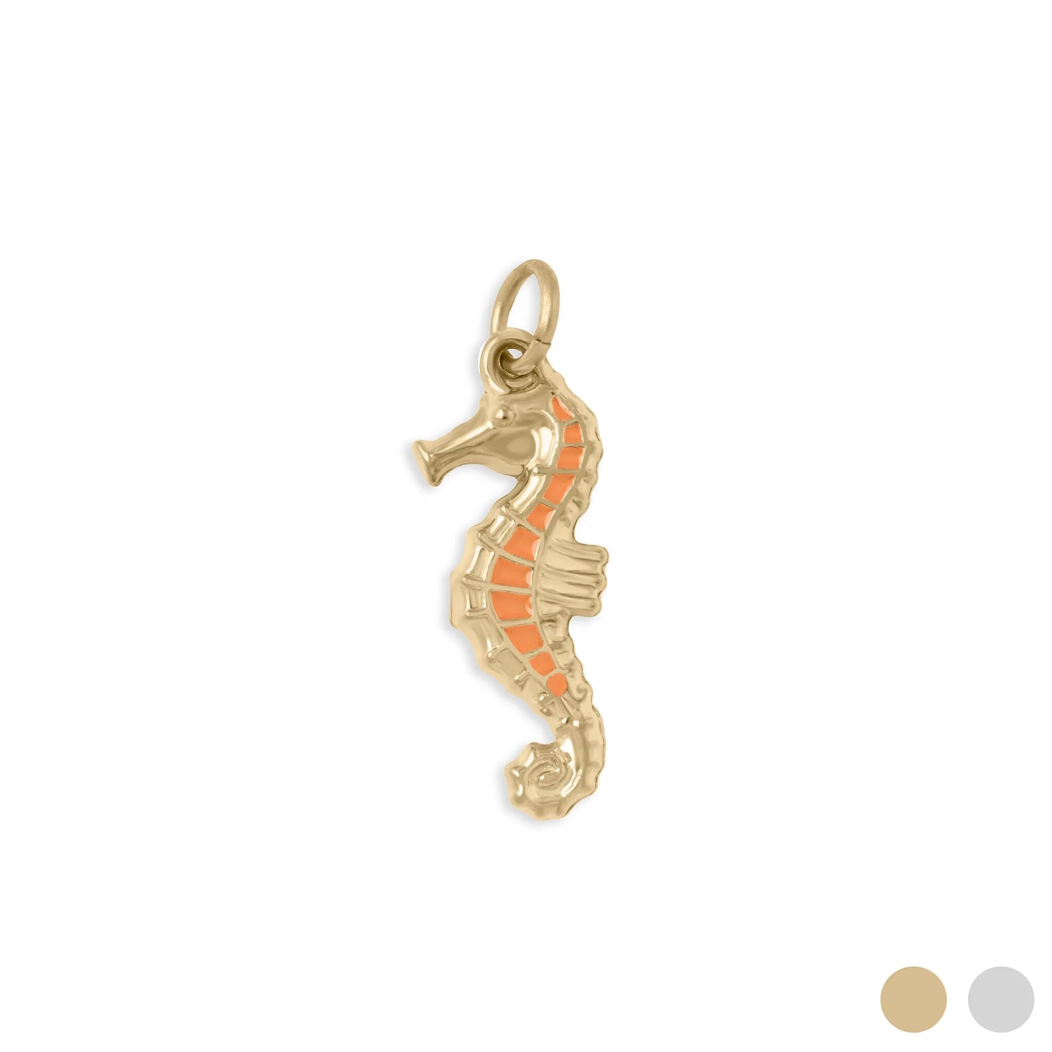 18K Gold Seahorse Charm – Vibrant Epoxy Detail Stainless Steel Pendant