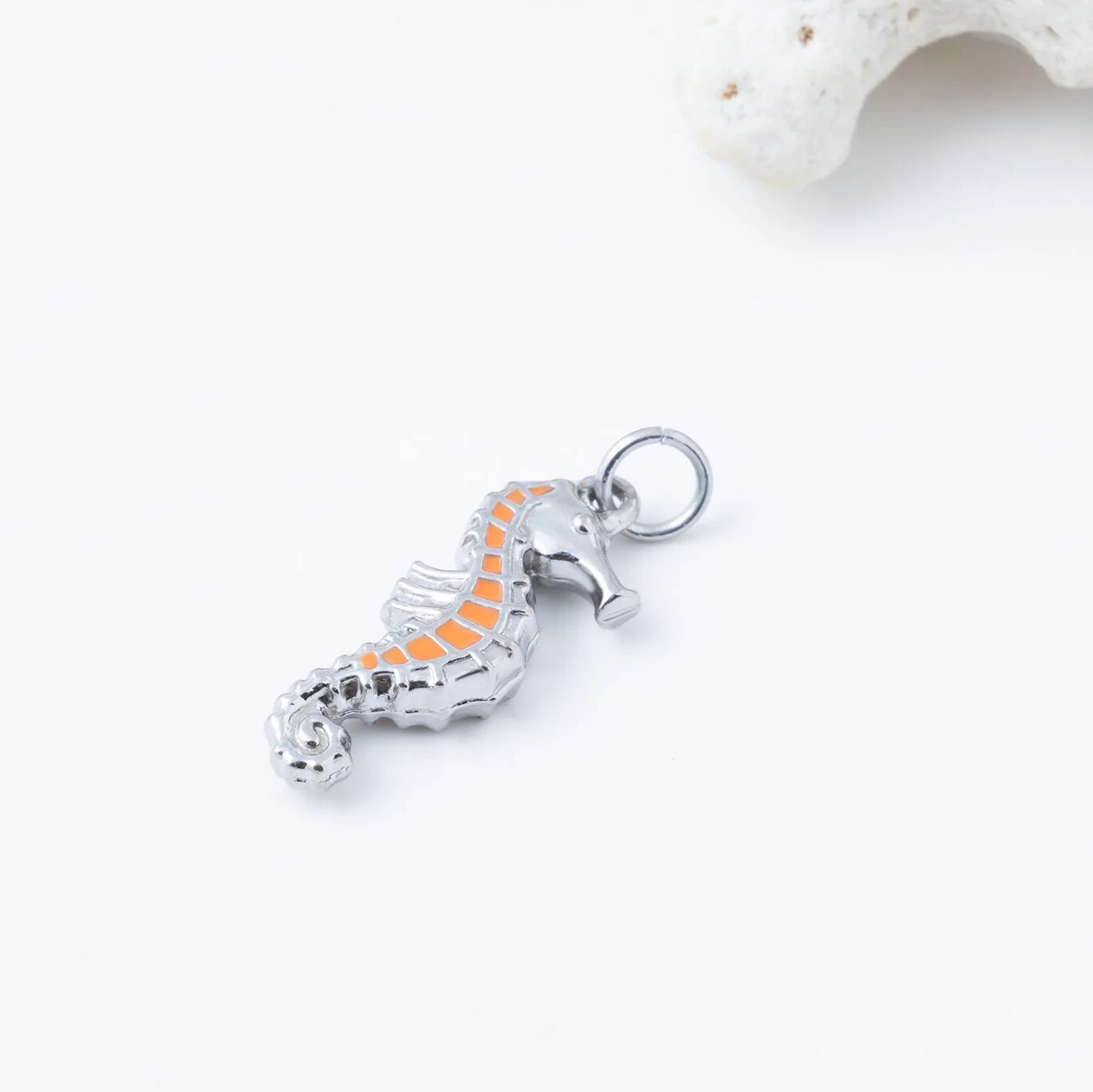 18K Gold Seahorse Charm - Vibrant Epoxy Detail Stainless Steel Pendant