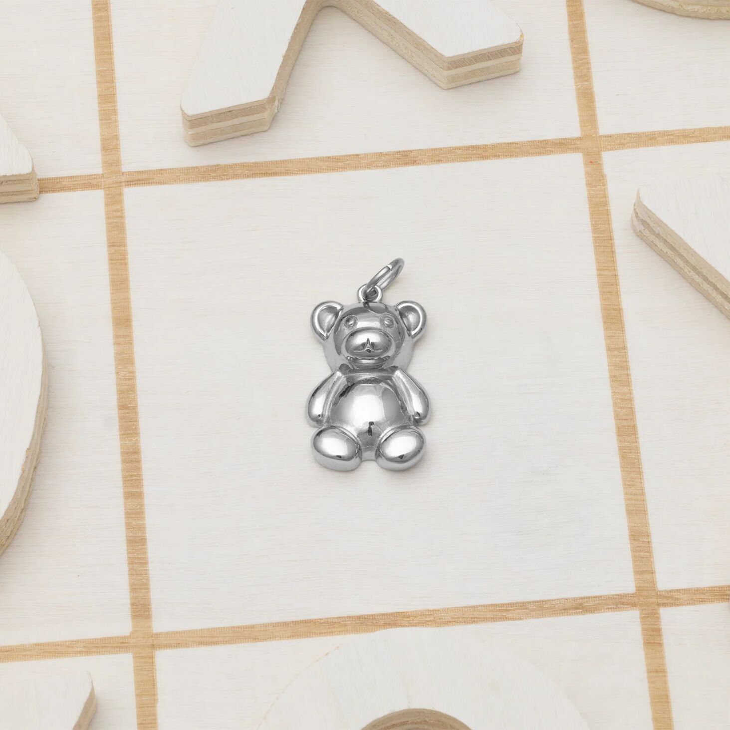 18K Gold PVD Stainless Steel Teddy Bear Charm- silver studio 