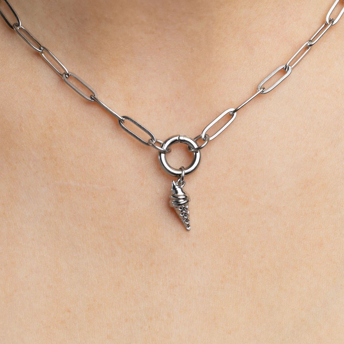Silver Ice Cream Cone Charm