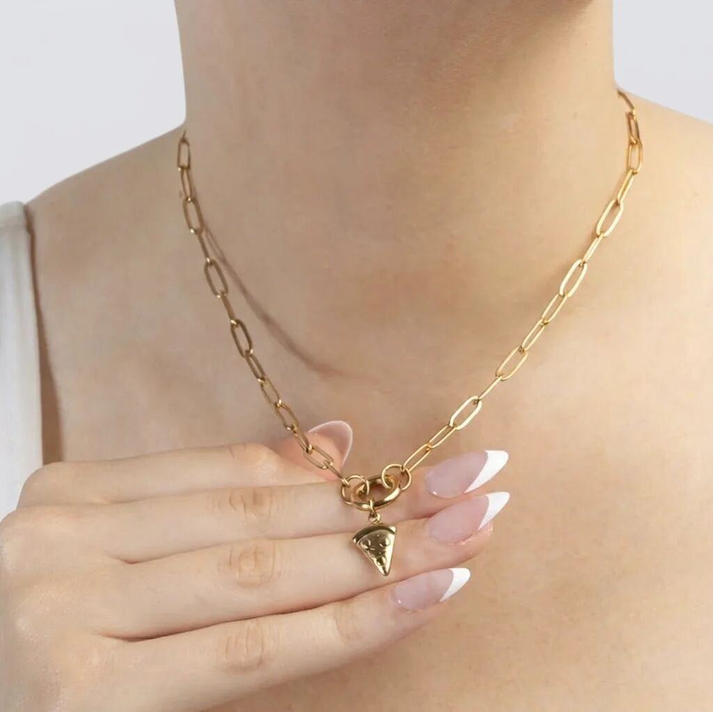 Gold Pizza Charm - 18K Gold PVD Stainless Steel Enamel Pendant Accessory