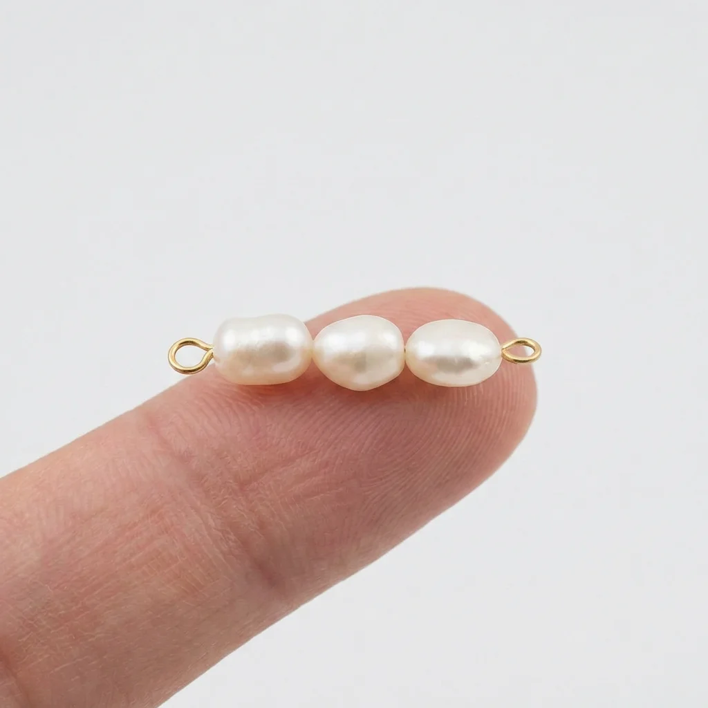 Gold Triple Freshwater Pearl Connector Charm- Scale
