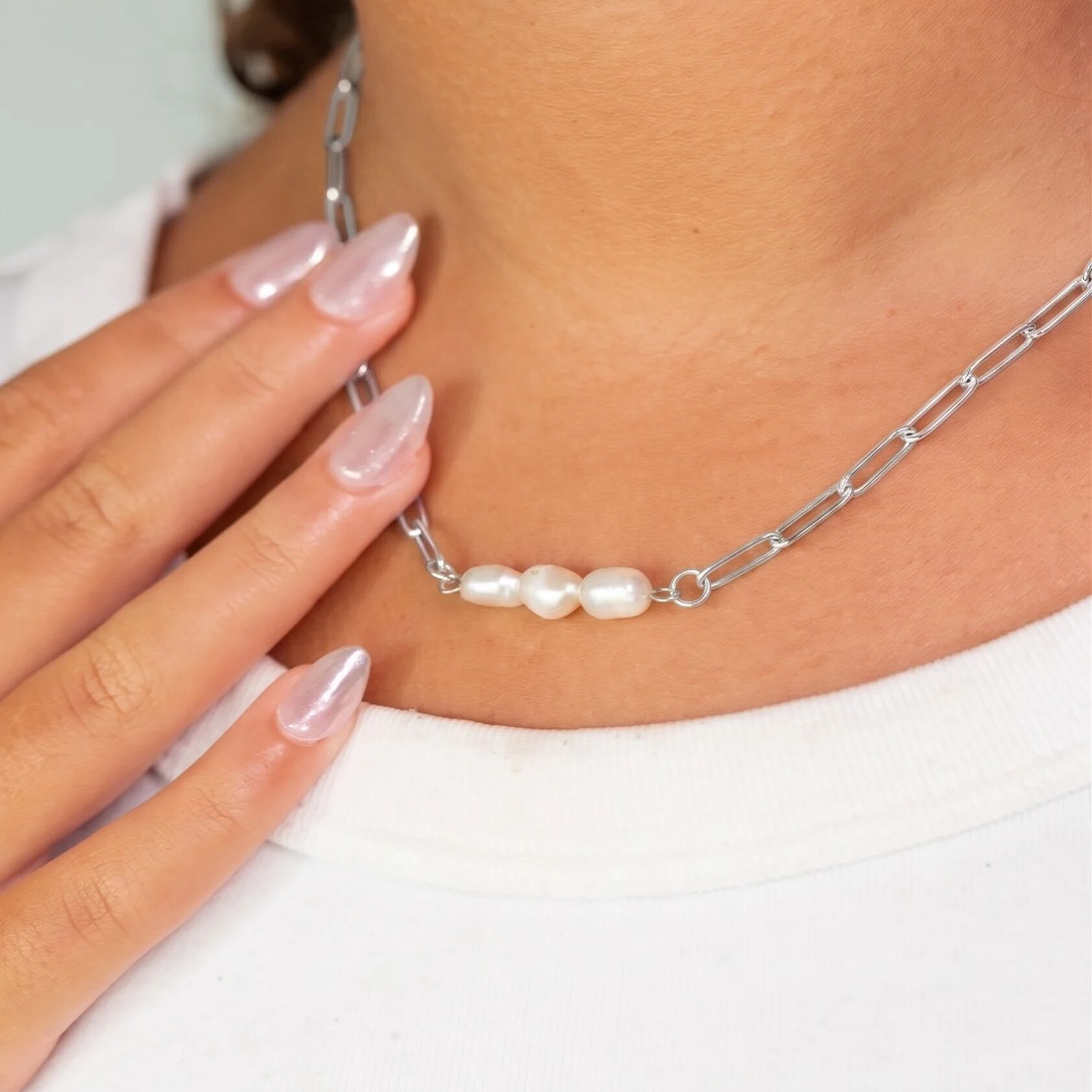 Silver Triple Freshwater Pearl Connector Charm