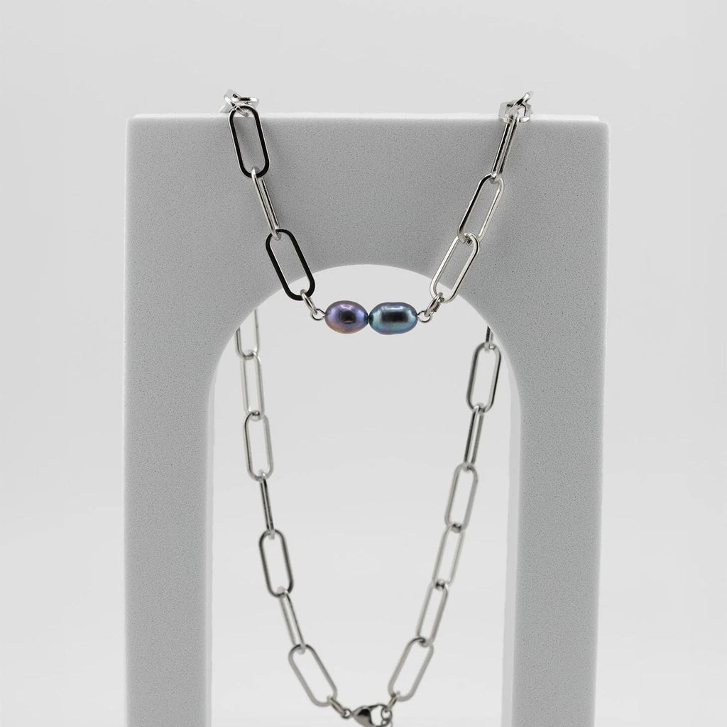 Silver Double Black Pearl Charm Connector Charm