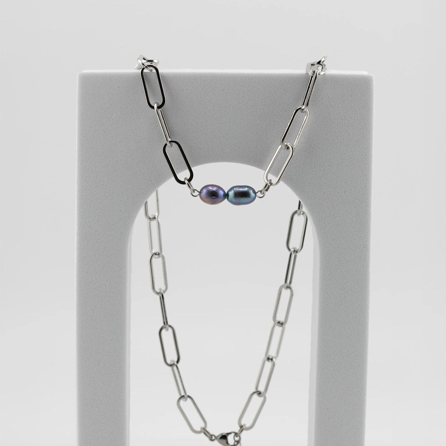 Silver Double Black Pearl Charm Connector Charm