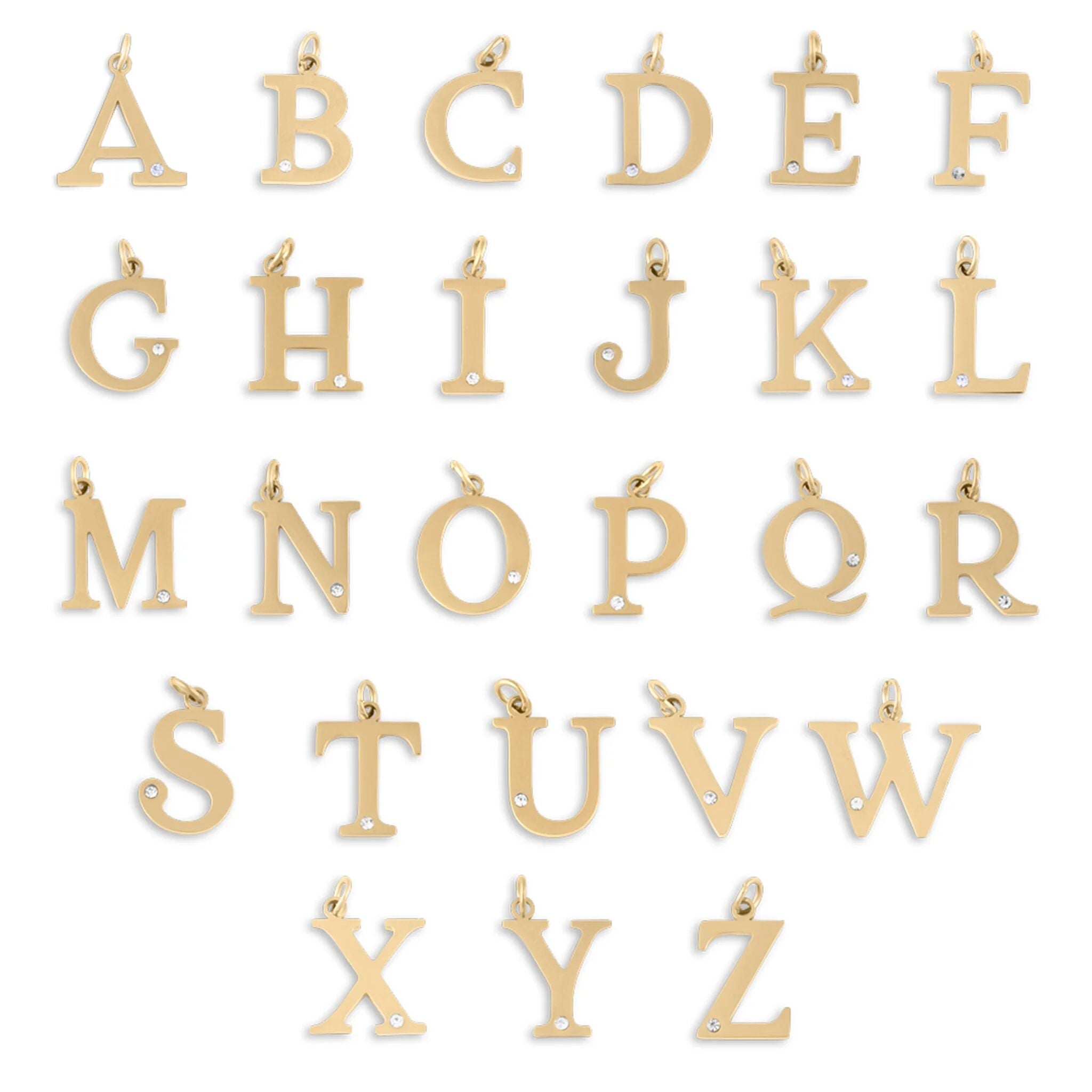 18K Gold PVD Stainless Steel Letter with Crystal Charm 15mm- A-Z