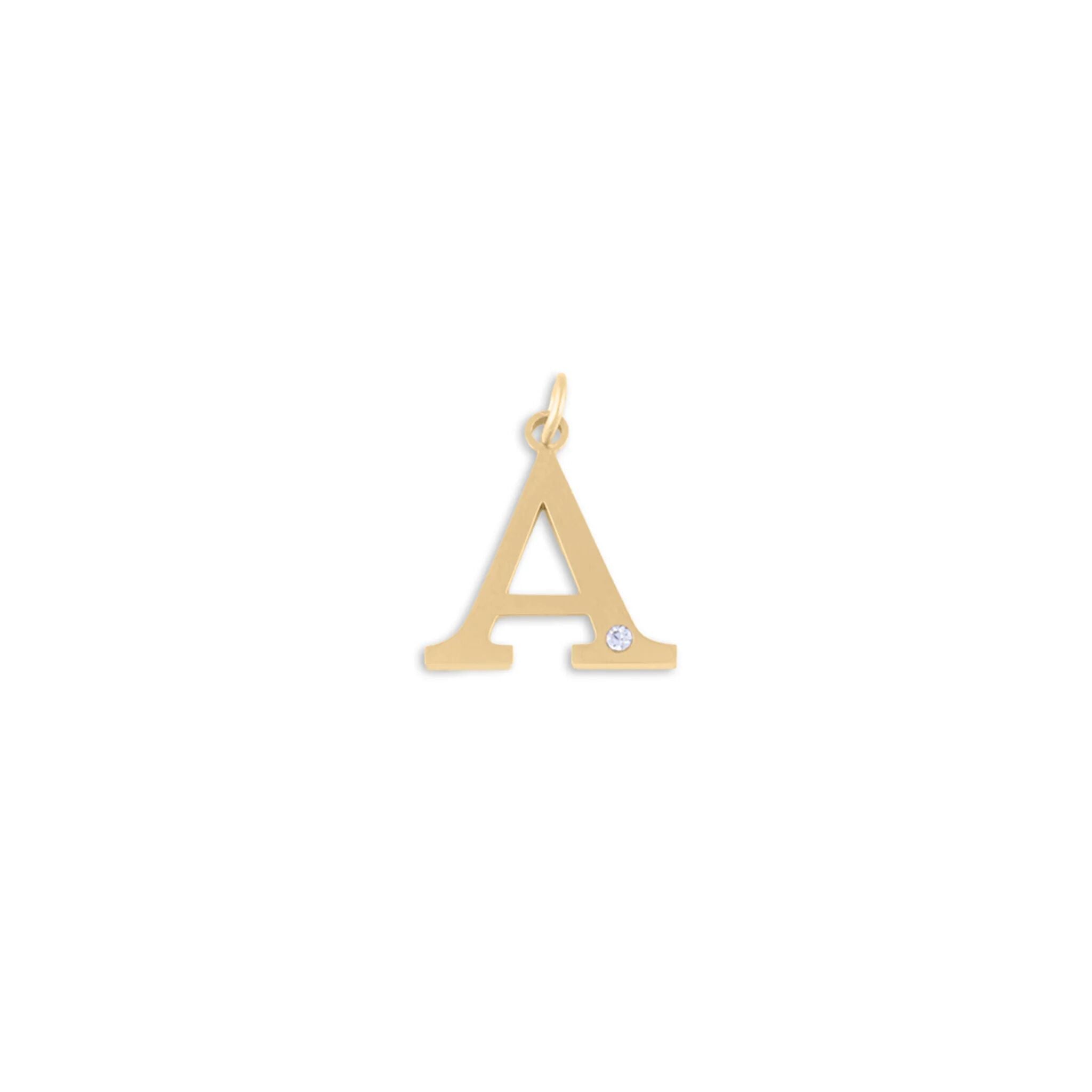 18K Gold PVD Stainless Steel Letter with Crystal Charm 15mm -A