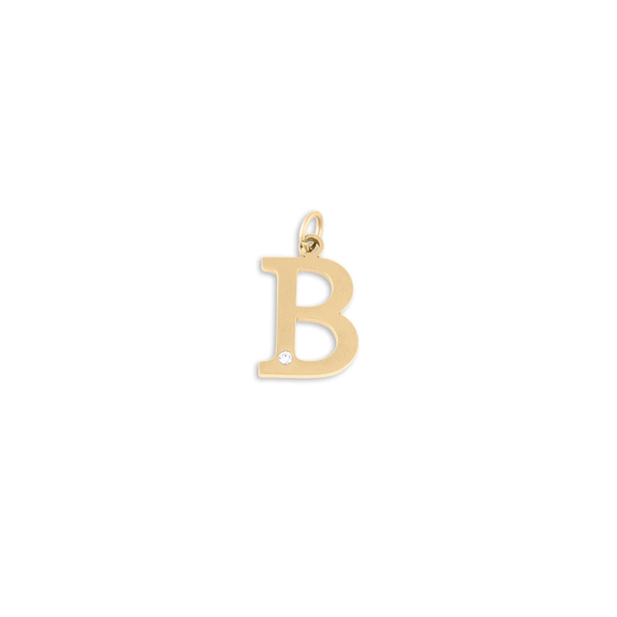 18K Gold PVD Stainless Steel Letter with Crystal Charm 15mm -B