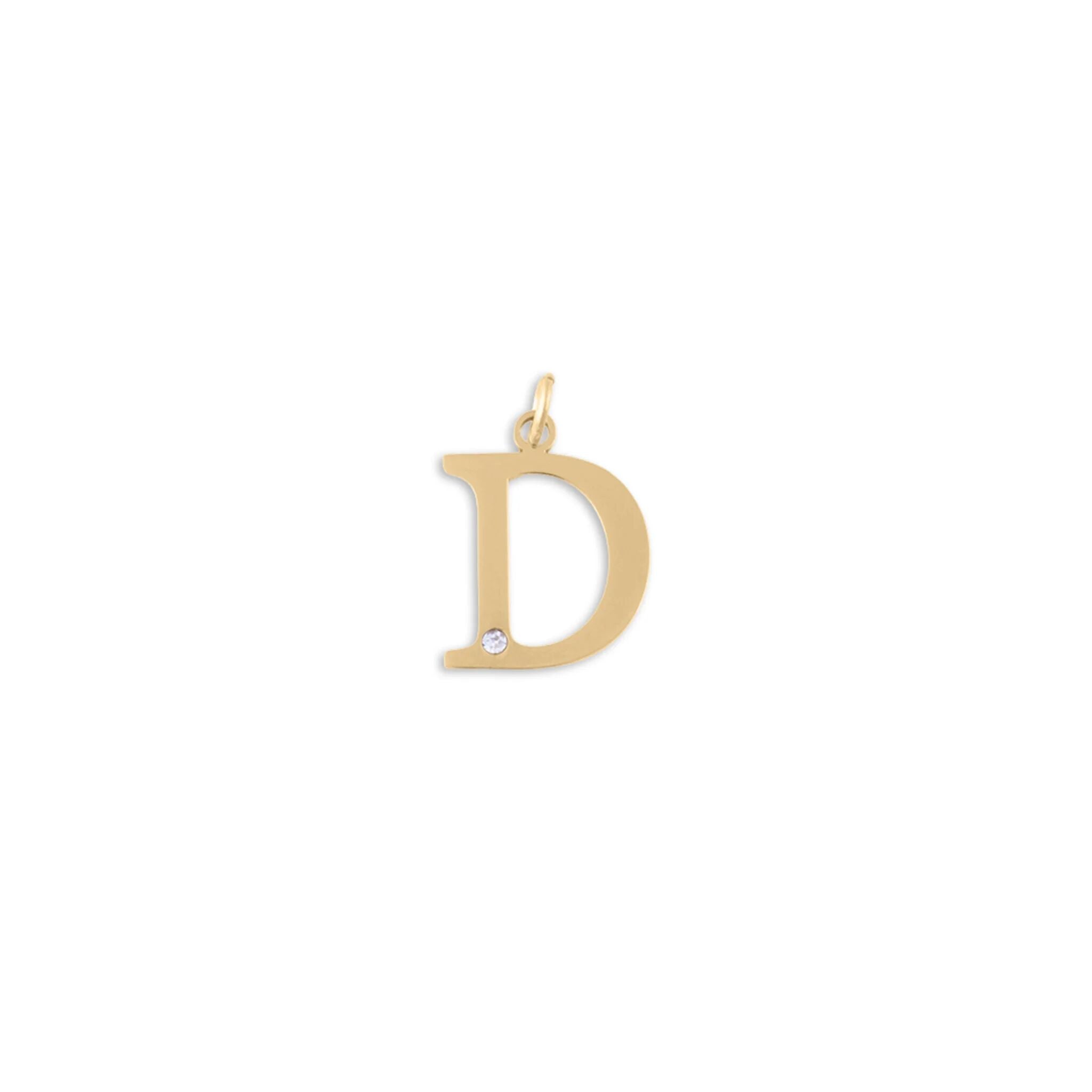 18K Gold PVD Stainless Steel Letter with Crystal Charm 15mm -D