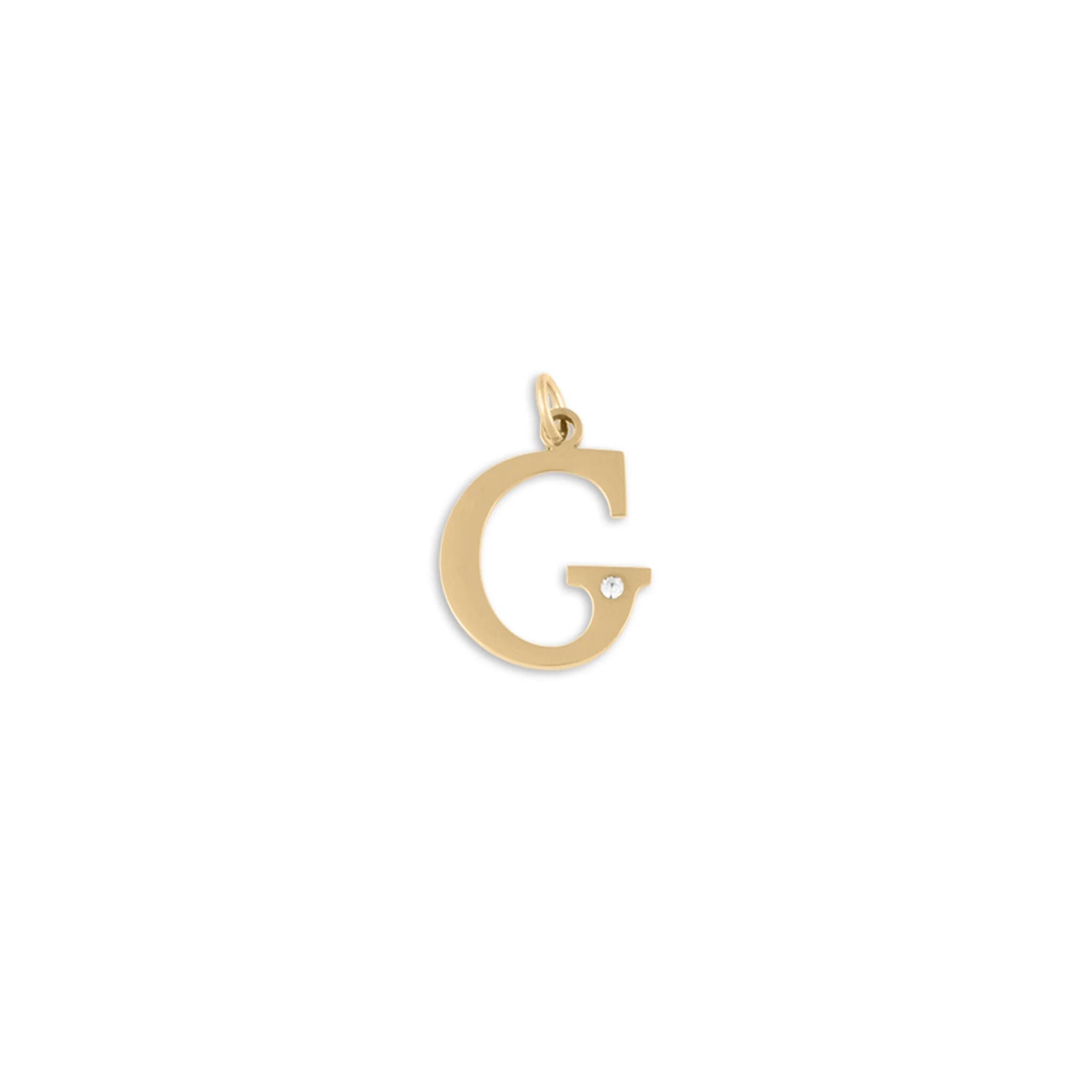 18K Gold PVD Stainless Steel Letter with Crystal Charm 15mm -G